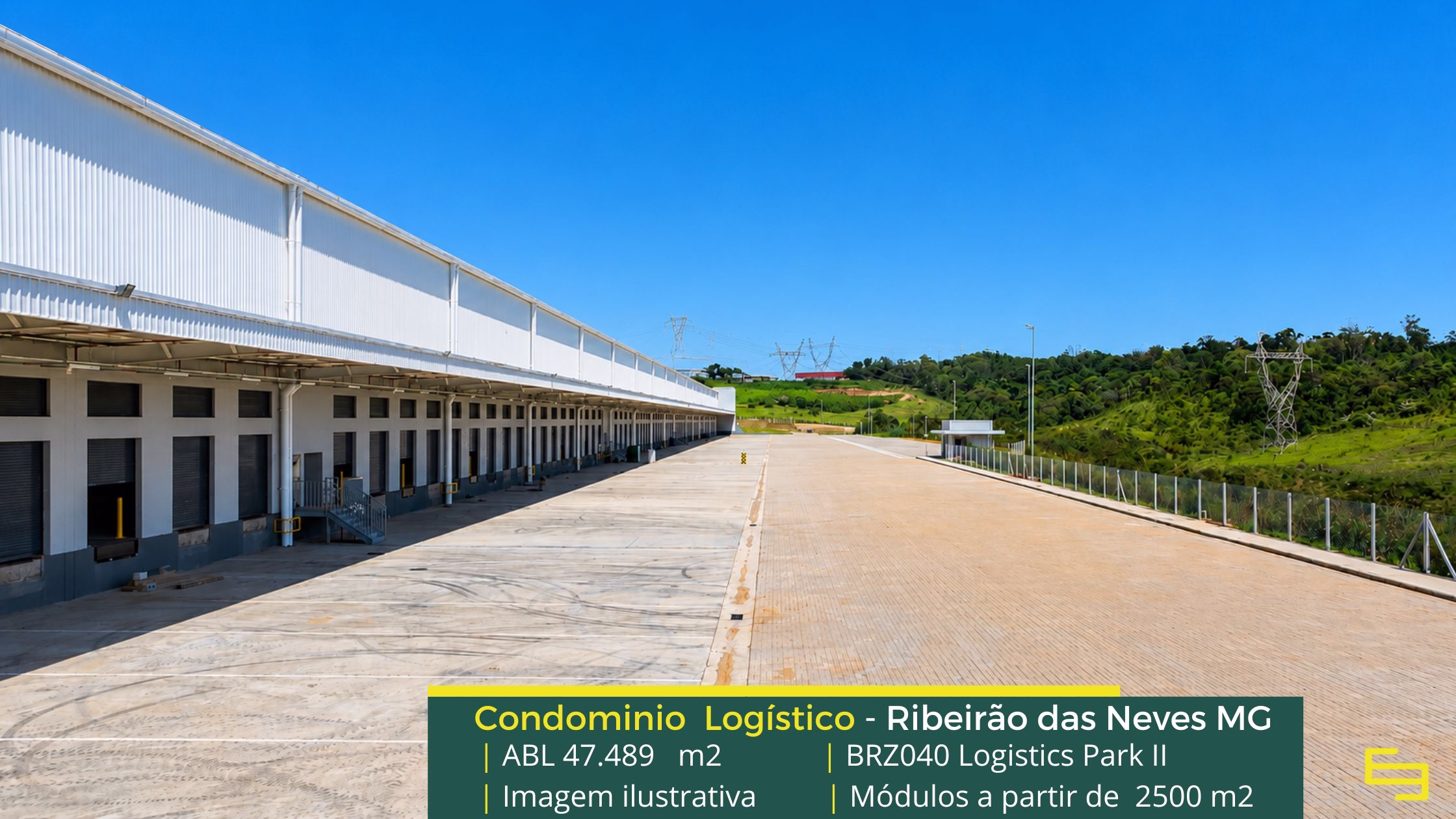 Locação de Galpão em Ribeirão das Neves MG - BRZ 040 II. Condomínio logístico com segurança 24 horas, galpão com docas, altura de 12 metros