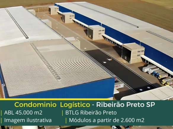 Locação de galpão em Ribeirão Preto SP - BTLG Ribeirão Preto. Módulos com área de armazenamento de 1.064 m² a 44.295 m². altura de 12 metros