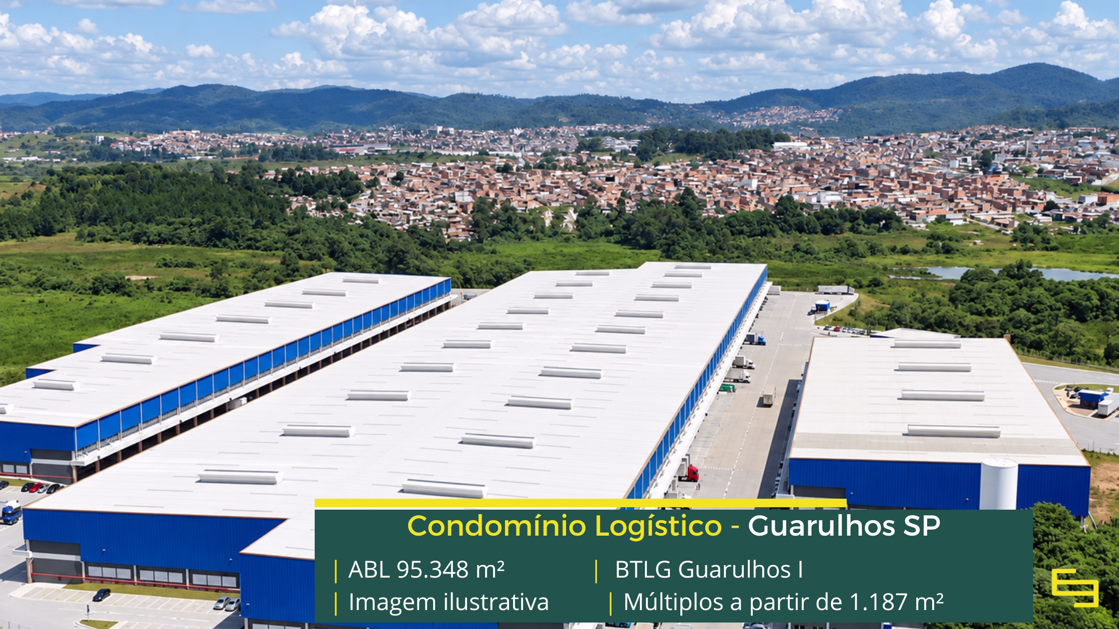 BTLG Guarulhos I: galpão em Guarulhos SP com 95.348 m² de ABL, 33 módulos, pé-direito de 12 m, piso para 6 t/m² e acesso à Dutra.