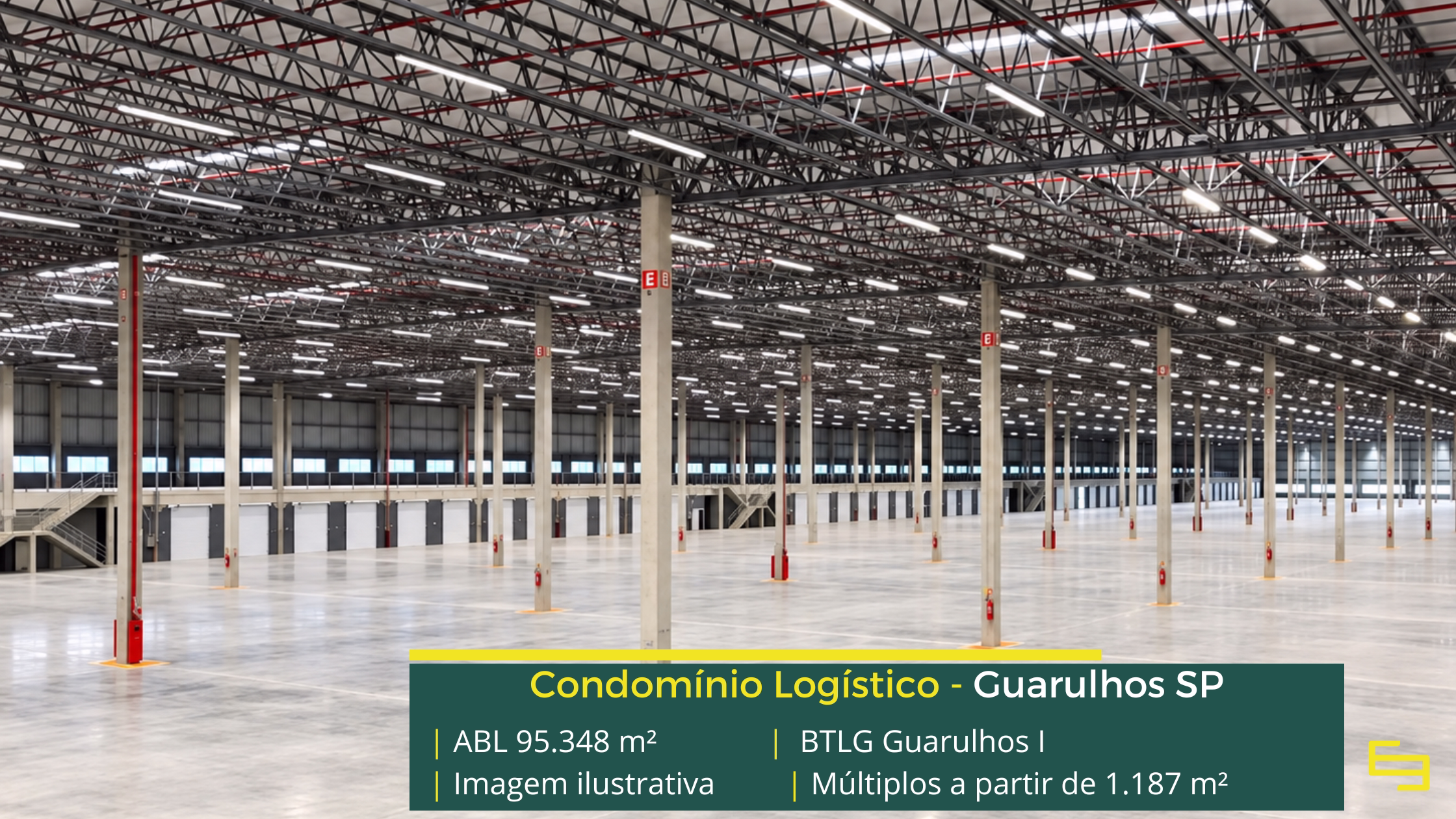 BTLG Guarulhos I: galpão em Guarulhos SP com 95.348 m² de ABL, 33 módulos, pé-direito de 12 m, piso para 6 t/m² e acesso à Dutra.