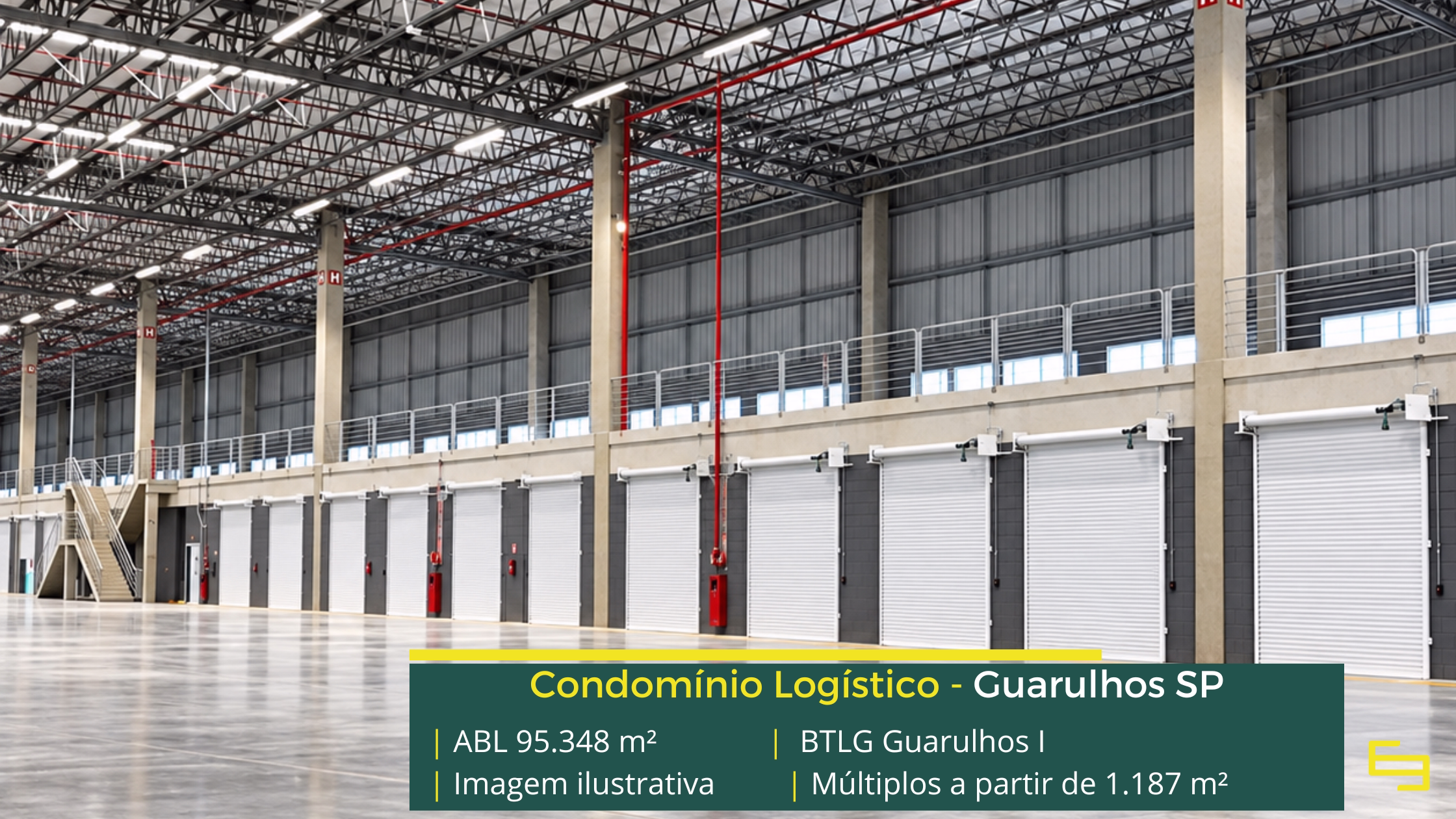 BTLG Guarulhos I: galpão em Guarulhos SP com 95.348 m² de ABL, 33 módulos, pé-direito de 12 m, piso para 6 t/m² e acesso à Dutra.