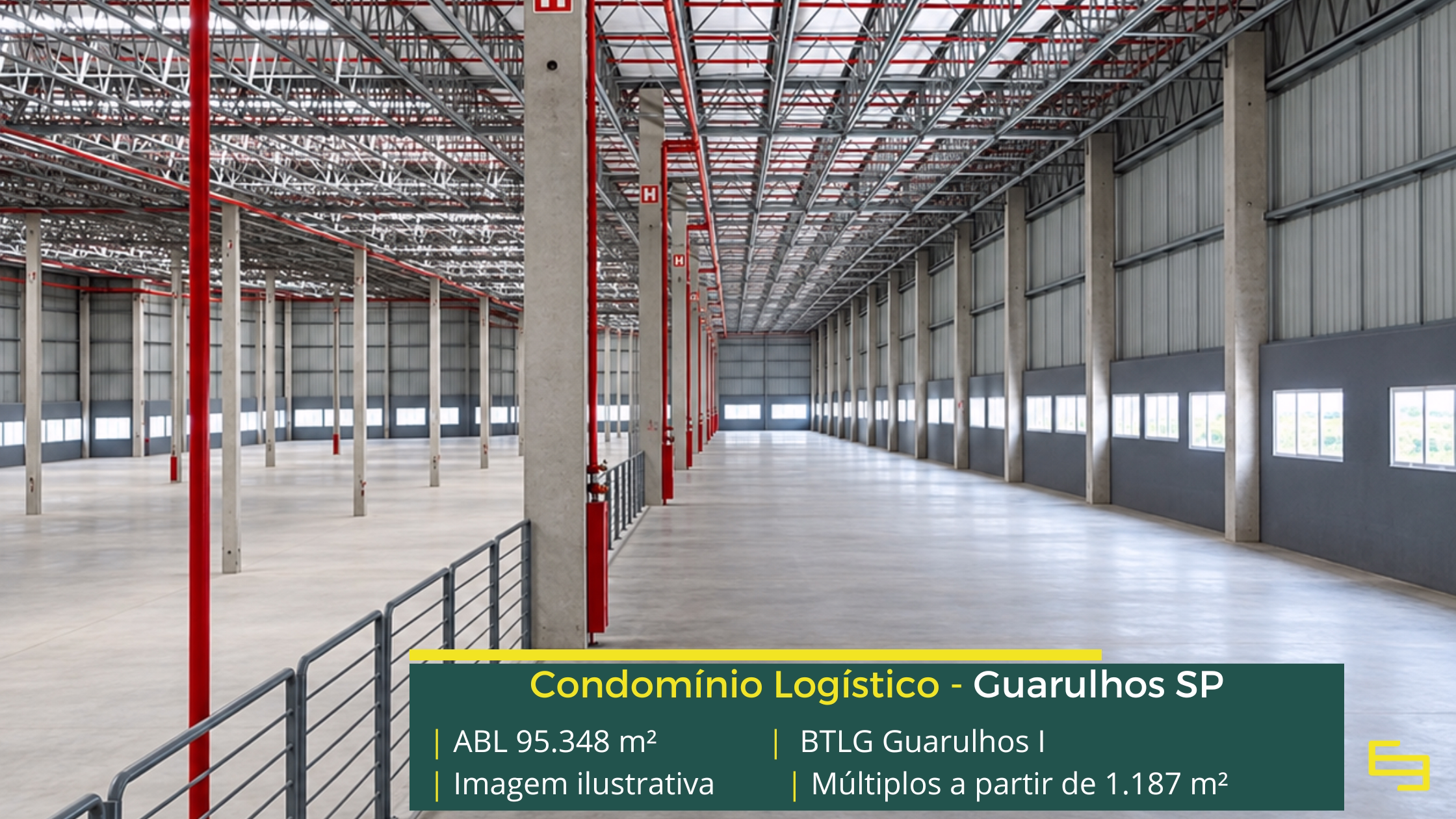 BTLG Guarulhos I: galpão em Guarulhos SP com 95.348 m² de ABL, 33 módulos, pé-direito de 12 m, piso para 6 t/m² e acesso à Dutra.