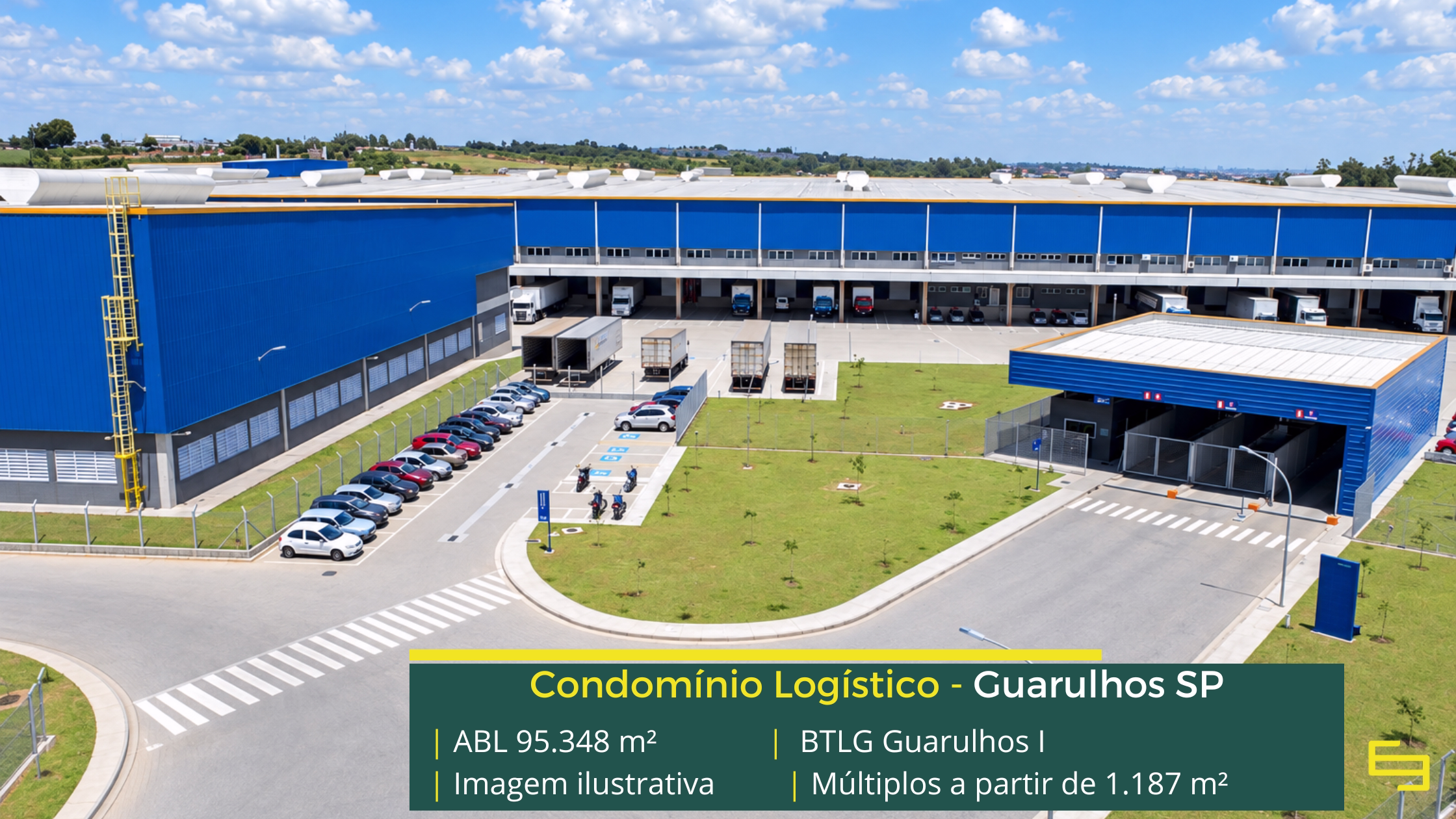BTLG Guarulhos I: galpão em Guarulhos SP com 95.348 m² de ABL, 33 módulos, pé-direito de 12 m, piso para 6 t/m² e acesso à Dutra.
