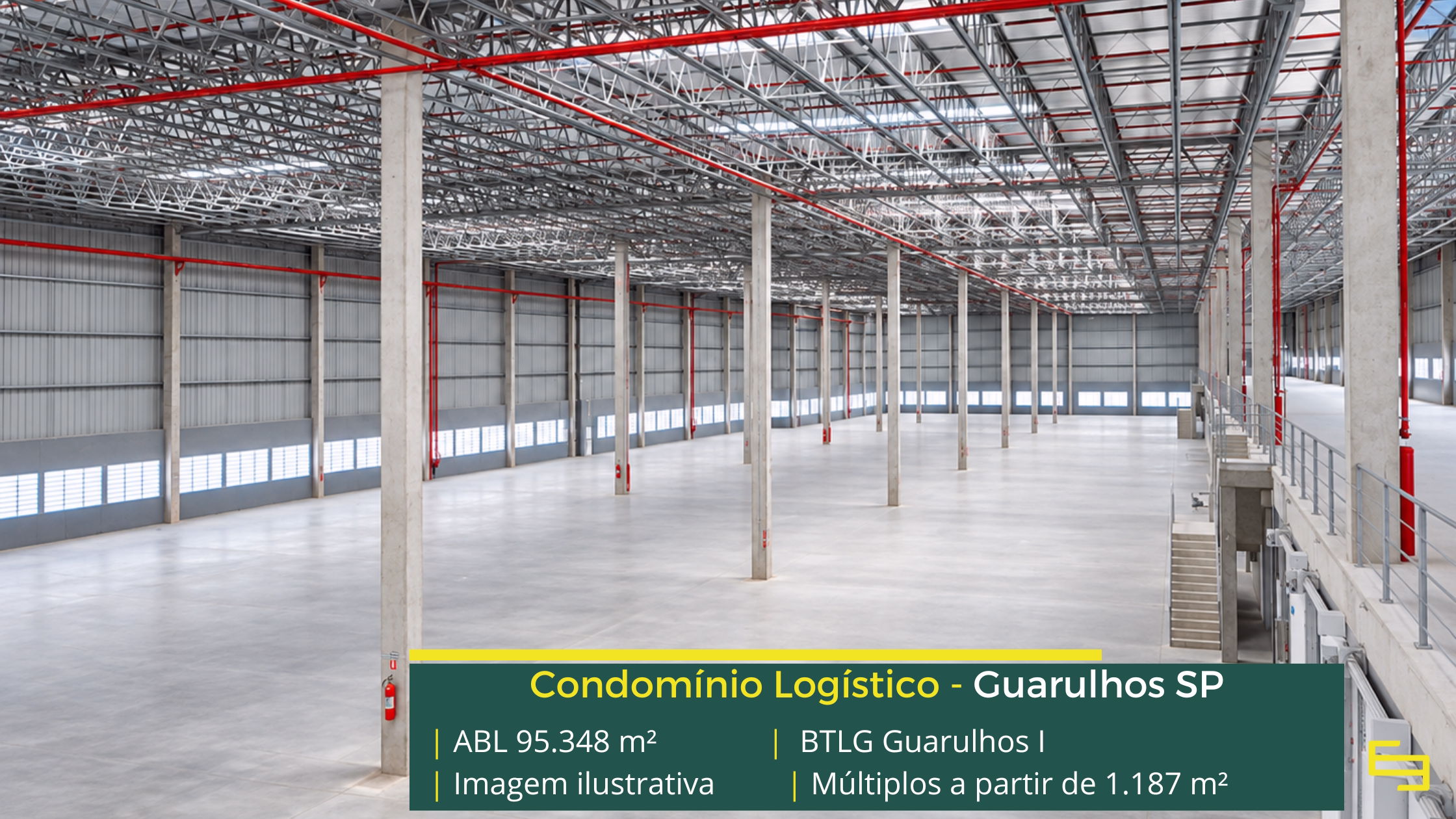 BTLG Guarulhos I: galpão em Guarulhos SP com 95.348 m² de ABL, 33 módulos, pé-direito de 12 m, piso para 6 t/m² e acesso à Dutra.