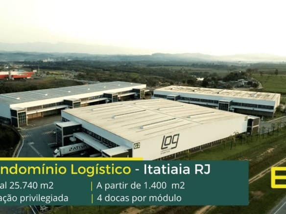 Aluguel de Galpão em Itatiaia - Log Itatiaia. Módulos a partir de 1400 m2 que contam com docas, altura de 12 metros. Próximo a Resende RJ
