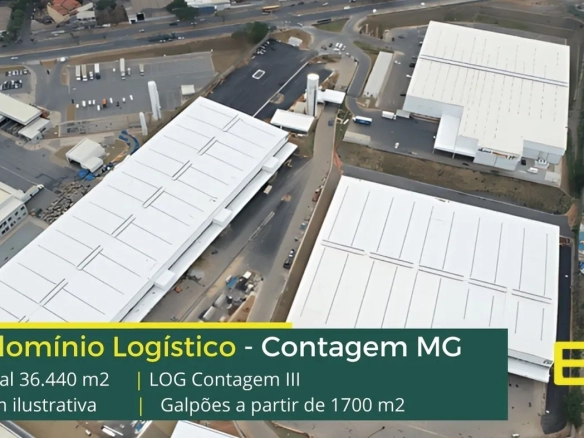 Aluguel de galpão em Contagem MG. Condomínio LOG Contagem III. Galpões em Contagem altura de 12 metros, docas, piso industrial e sprinklers