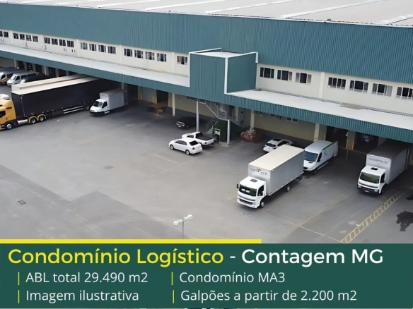 Locação de Galpões em Contagem MG - Condomínio MA3. Aluguel de galpão logístico com docas, altura de 12 metros, pátio. Portaria e segurança