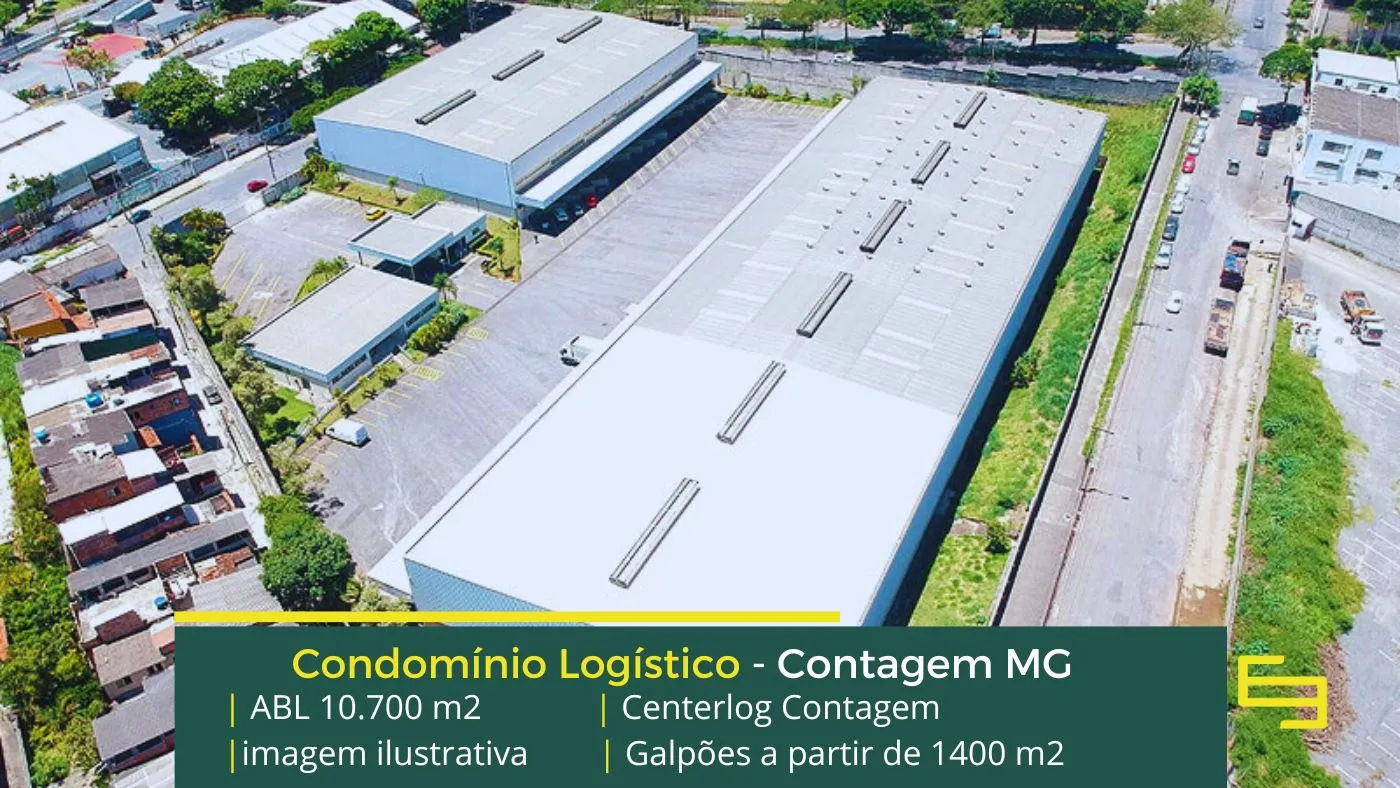Galpões Logísticos em Contagem MG. Aluguel de galpão com docas, altura de 12 metros, piso industrial. Condomínio com portaria e segurança
