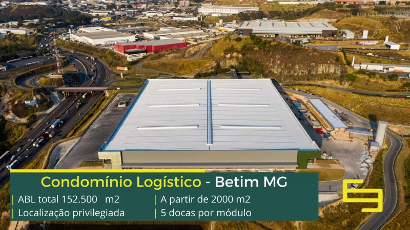 Aluguel de Galpão em Betim (1) Locação de galpão em Betim MG. Condomínio logístico Parque Torino. Galpão para alugar em Betim a partir de 1700 m2 com docas, portaria 24 hs
