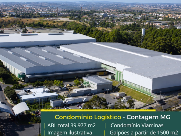 Aluguel de galpão em Contagem MG – Condomínio Logístico Viaminas.  Locação de galpões com docas e altura de 12 metros na cidade de Contagem MG