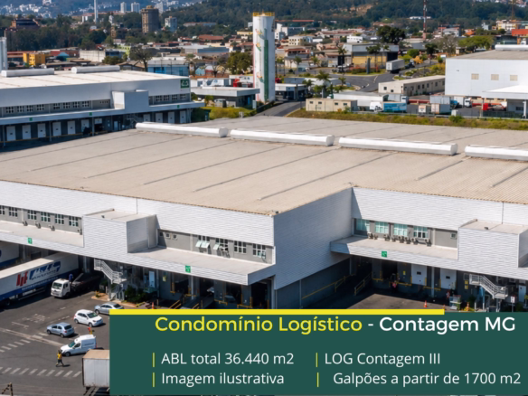 Aluguel de galpão em Contagem MG. Condomínio LOG Contagem III. Galpões em Contagem altura de 12 metros, docas, piso industrial e sprinklers