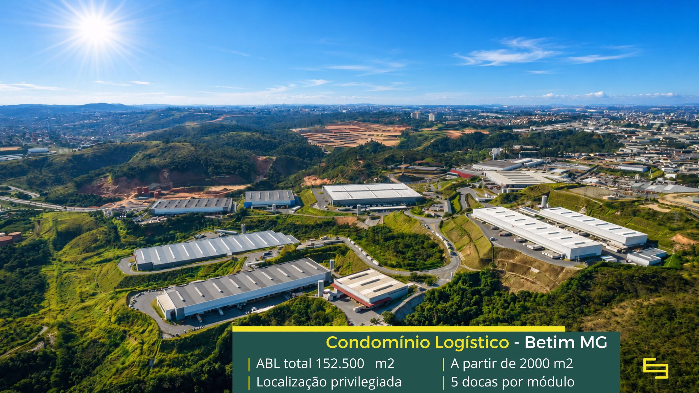 Parque Torino Locação de galpão em Betim MG. Condomínio logístico Parque Torino. Galpão para alugar em Betim a partir de 1700 m2 com docas, portaria 24 hs
