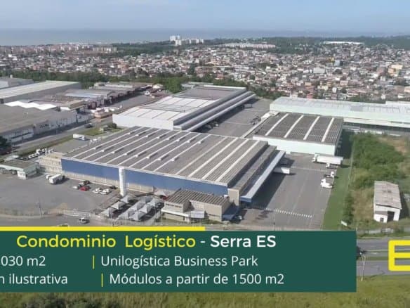 Aluguel de Galpão em Serra ES - Unilogística Serra. Galpão possui altura de 12 m e piso de alta resistência, docas, portaria e segurança