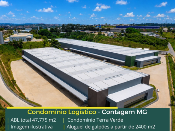 Aluguel de Galpão Logístico em Contagem - Condomínio Terra Verde. Galpão para alugar em Contagem com portaria e segurança 24 horas, docas,