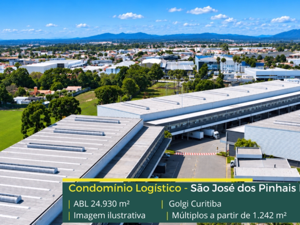 Golgi Curitiba com galpão em São José dos Pinhais, padrão AAA, módulos de até 1.242 m², pé-direito de 12 m, docas automatizadas e sistema J4.