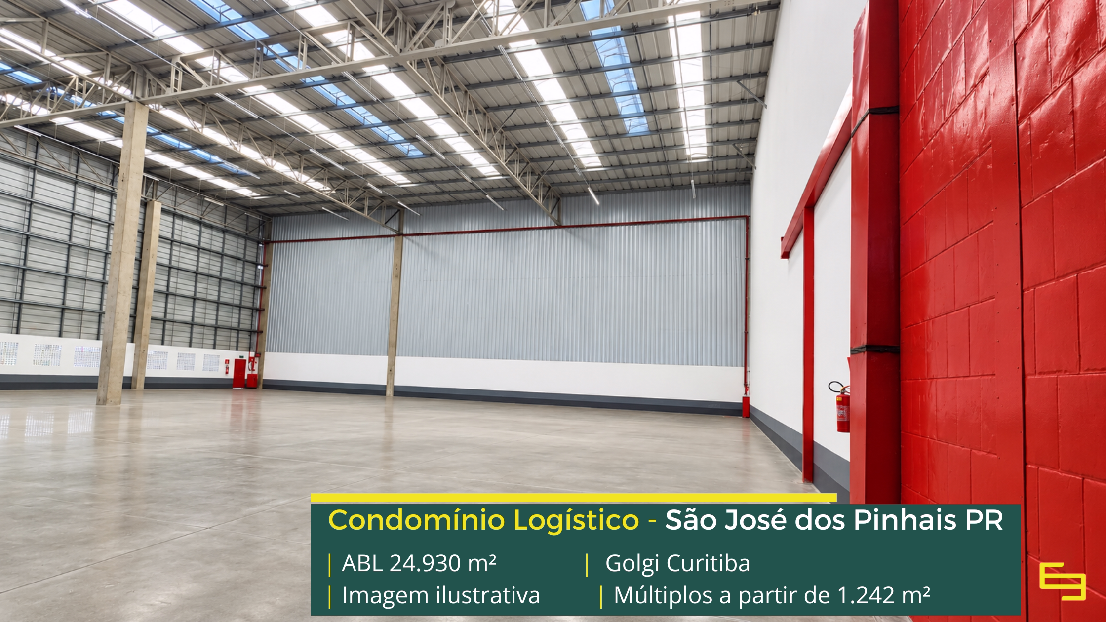 Golgi Curitiba com galpão em São José dos Pinhais, padrão AAA, módulos de até 1.242 m², pé-direito de 12 m, docas automatizadas e sistema J4.