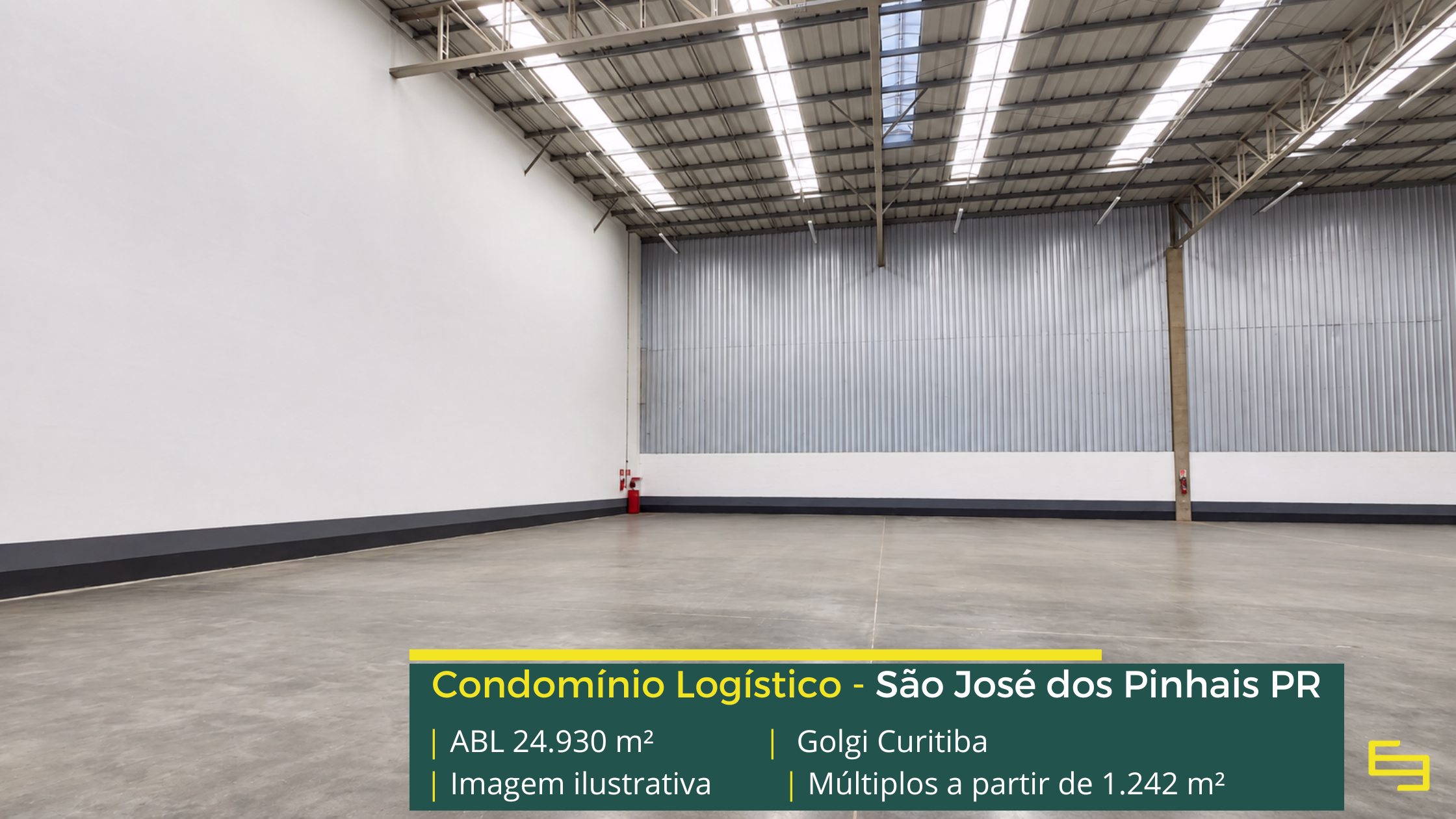 Golgi Curitiba com galpão em São José dos Pinhais, padrão AAA, módulos de até 1.242 m², pé-direito de 12 m, docas automatizadas e sistema J4.