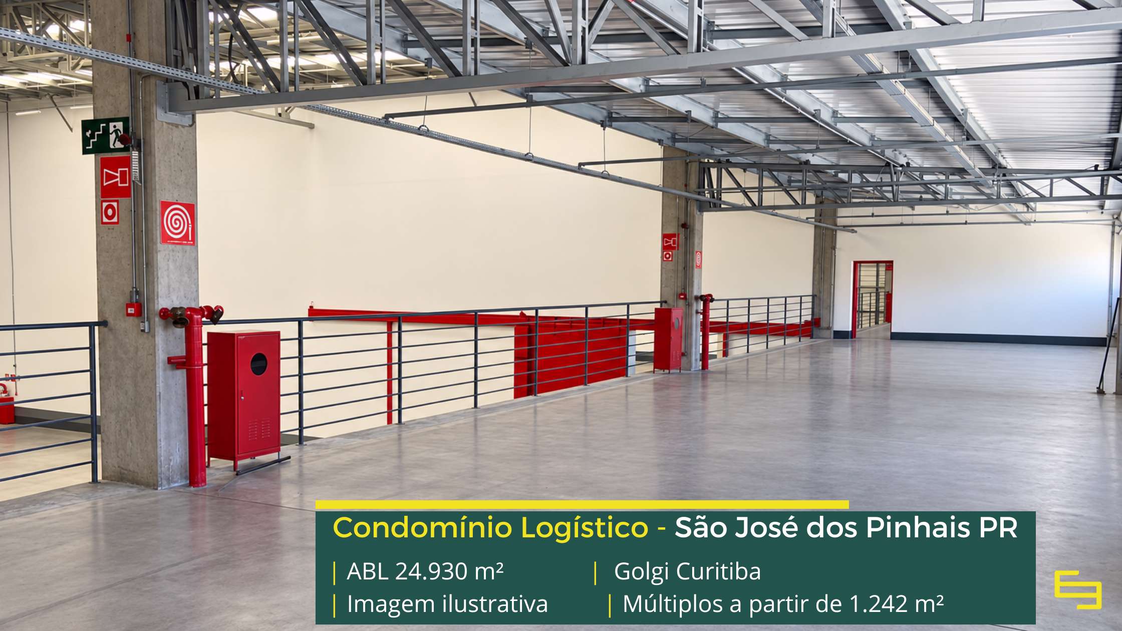 Golgi Curitiba com galpão em São José dos Pinhais, padrão AAA, módulos de até 1.242 m², pé-direito de 12 m, docas automatizadas e sistema J4.