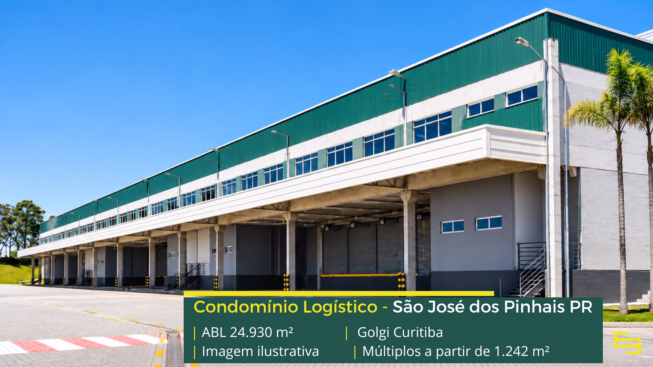 Golgi Curitiba com galpão em São José dos Pinhais, padrão AAA, módulos de até 1.242 m², pé-direito de 12 m, docas automatizadas e sistema J4.