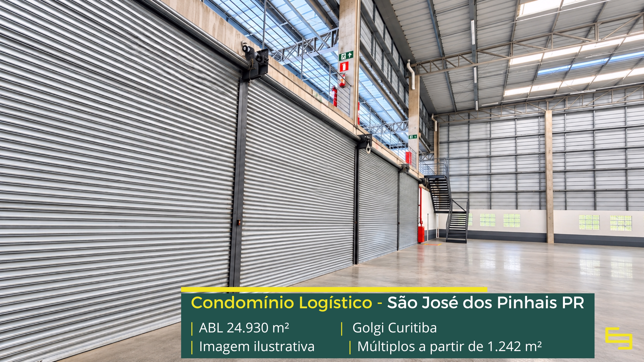 Golgi Curitiba com galpão em São José dos Pinhais, padrão AAA, módulos de até 1.242 m², pé-direito de 12 m, docas automatizadas e sistema J4.
