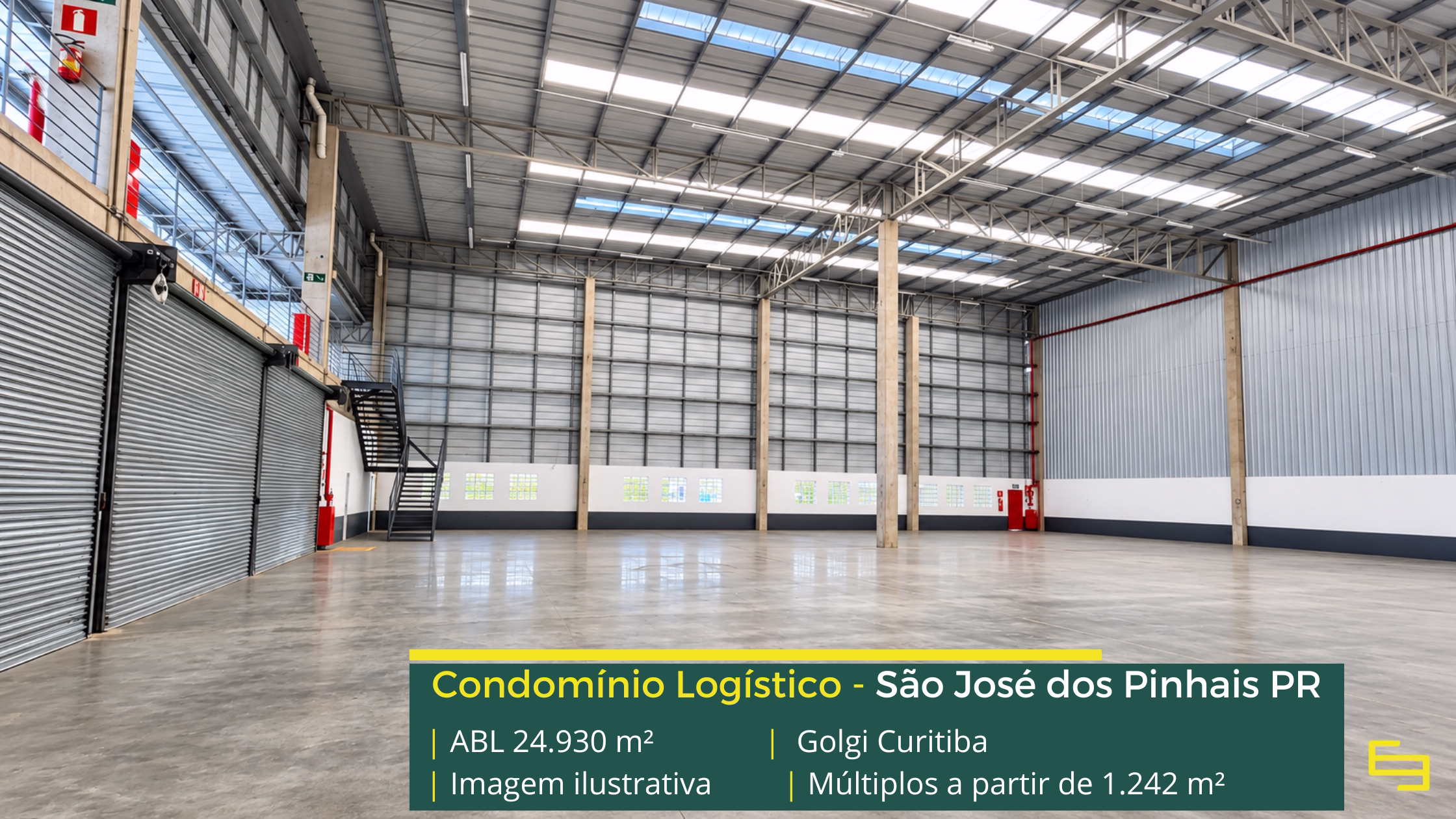 Golgi Curitiba com galpão em São José dos Pinhais, padrão AAA, módulos de até 1.242 m², pé-direito de 12 m, docas automatizadas e sistema J4.