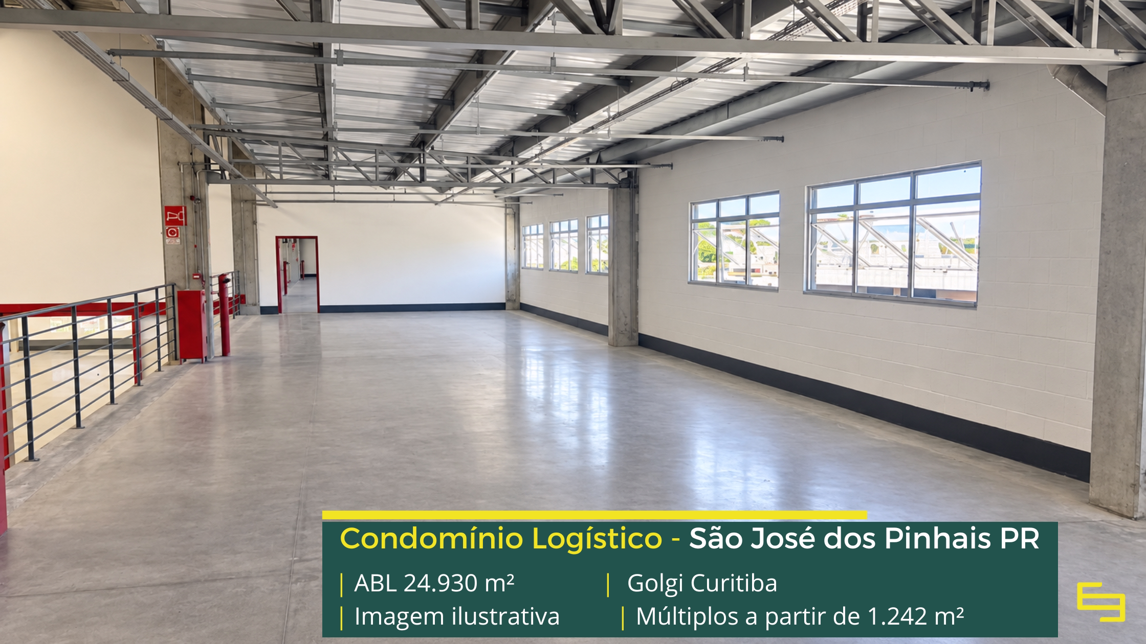 Golgi Curitiba com galpão em São José dos Pinhais, padrão AAA, módulos de até 1.242 m², pé-direito de 12 m, docas automatizadas e sistema J4.
