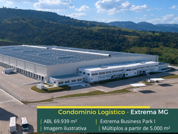 Galpão Extrema Business Park Bloco 1 em Extrema MG, com módulos a partir de 5.000 m², padrão AAA e piso de 6 t/m².