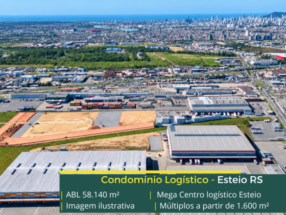 Mega Centro Logístico Esteio: 58.140 m² de ABL, módulos a partir de 1.600 m², docas e estrutura para centro logístico em Esteio.