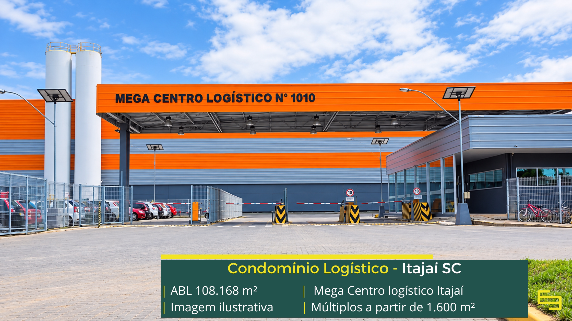 Mega Centro Logístico Itajaí: centro logístico em Itajaí SC com módulos a partir de 1.600 m², 4 docas por módulo e piso para 5 t/m².