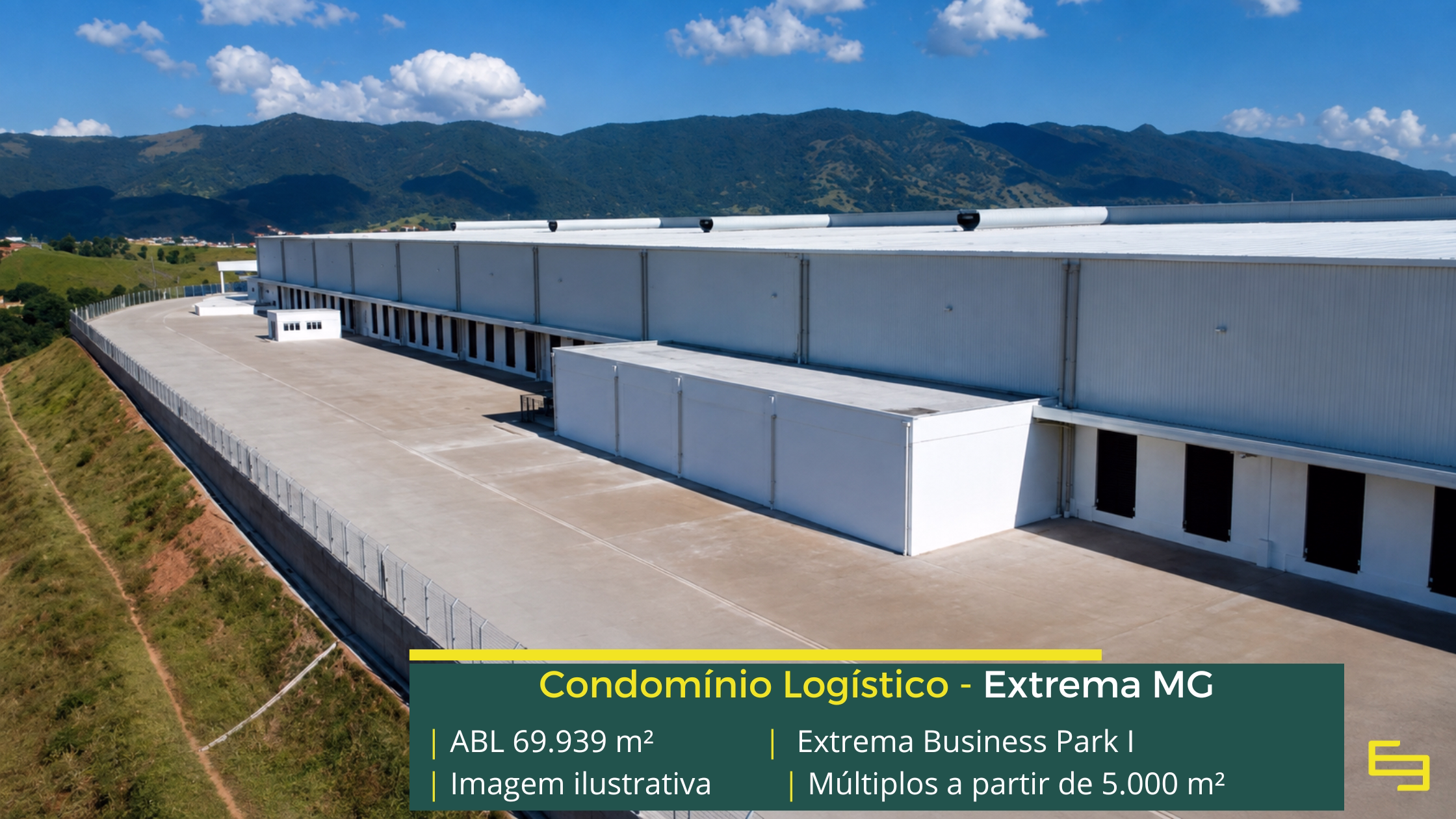Galpão Extrema Business Park Bloco 1 em Extrema MG, com módulos a partir de 5.000 m², padrão AAA e piso de 6 t/m².