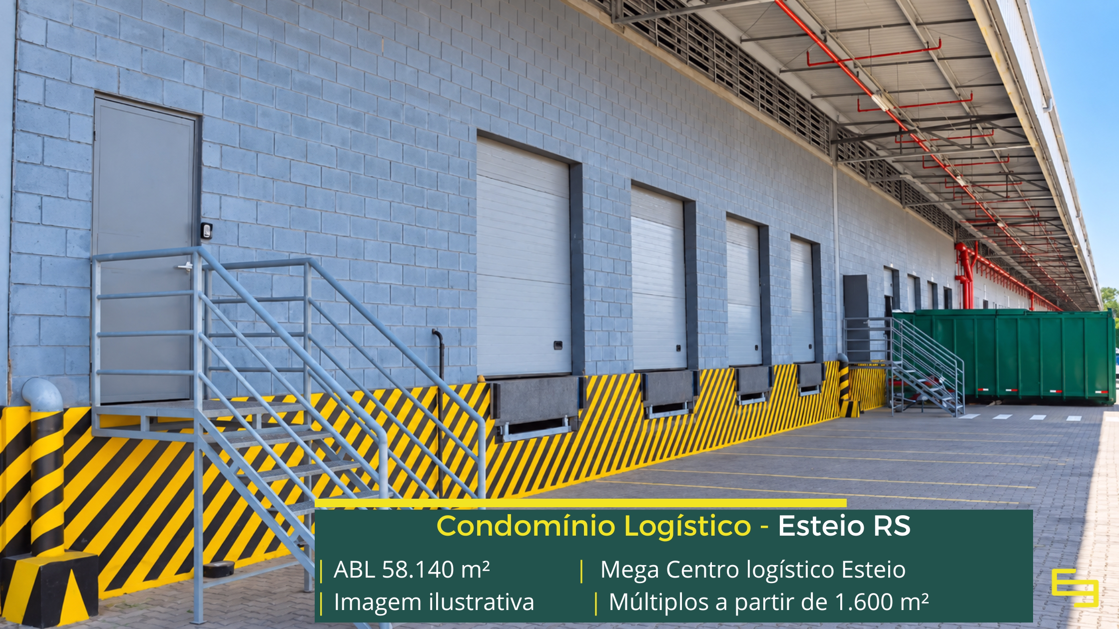 Mega Centro Logístico Esteio: 58.140 m² de ABL, módulos a partir de 1.600 m², docas e estrutura para centro logístico em Esteio.