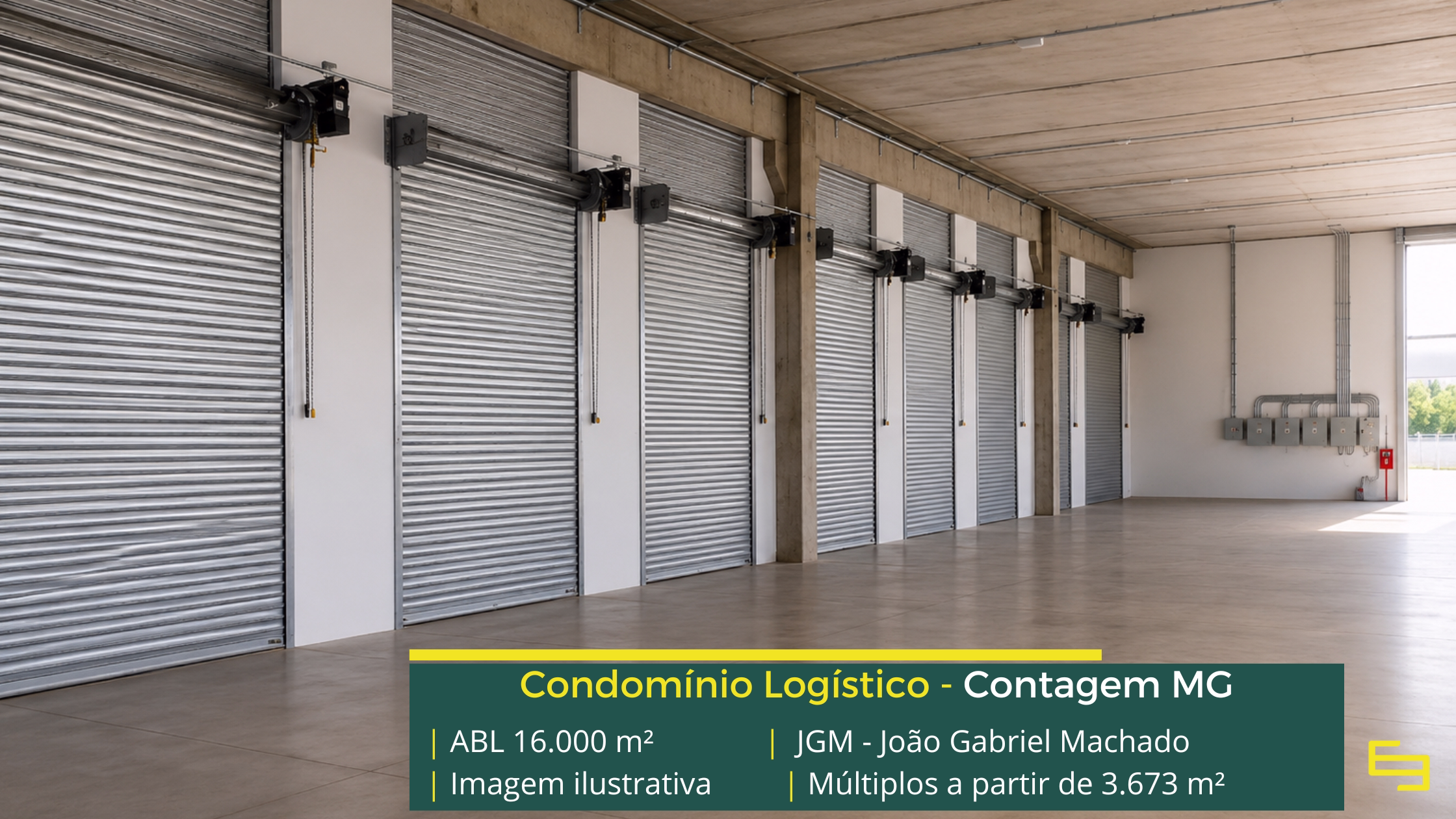 Alugar galpões em Contagem MG no Condomínio João Gabriel Machado com acesso à BR-040, BR-381 e infraestrutura para operações logísticas.