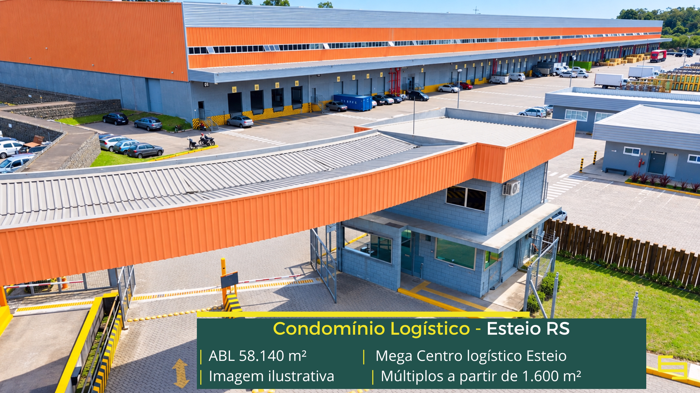 Mega Centro Logístico Esteio: 58.140 m² de ABL, módulos a partir de 1.600 m², docas e estrutura para centro logístico em Esteio.