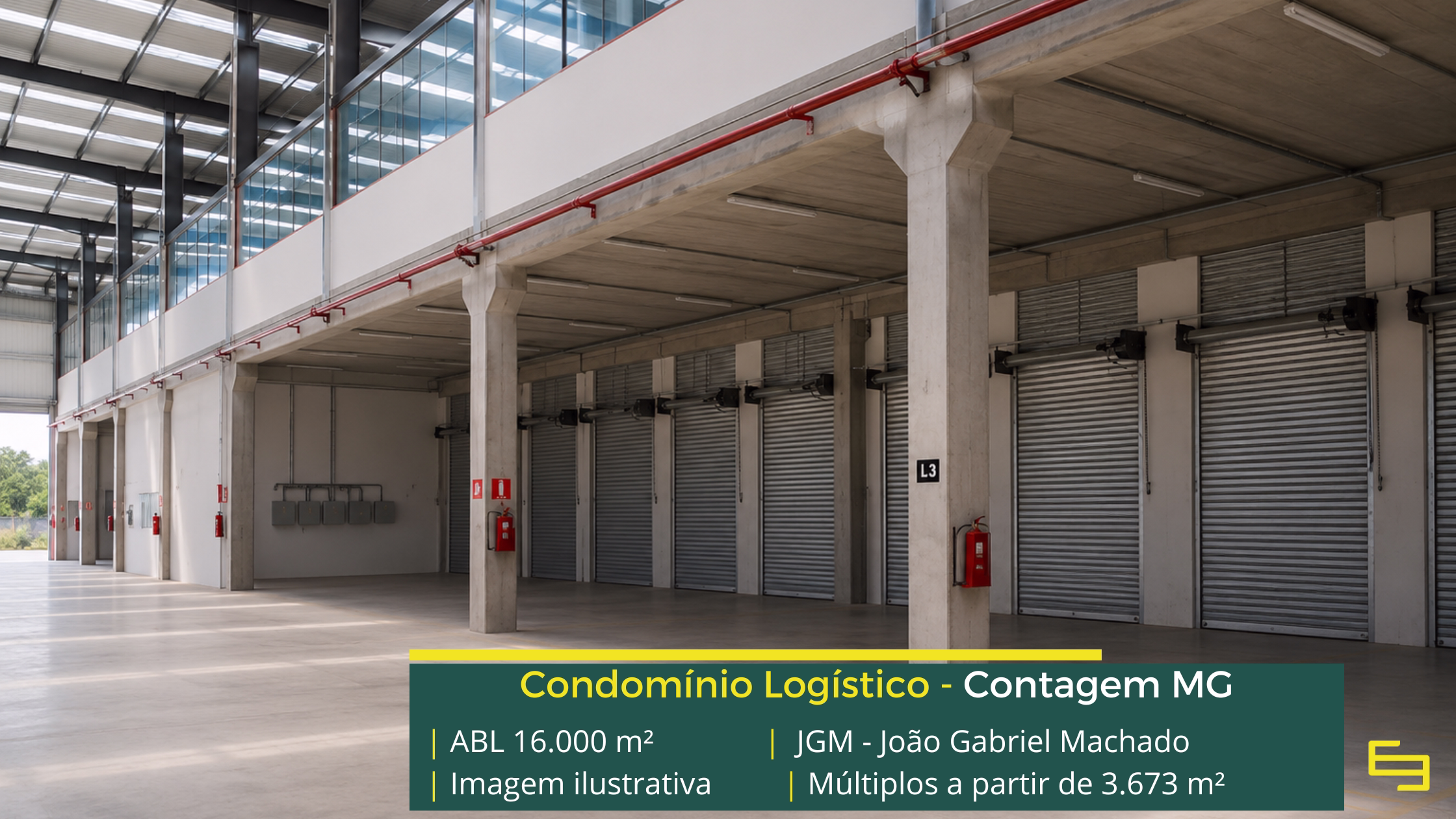 Alugar galpões em Contagem MG no Condomínio João Gabriel Machado com acesso à BR-040, BR-381 e infraestrutura para operações logísticas.