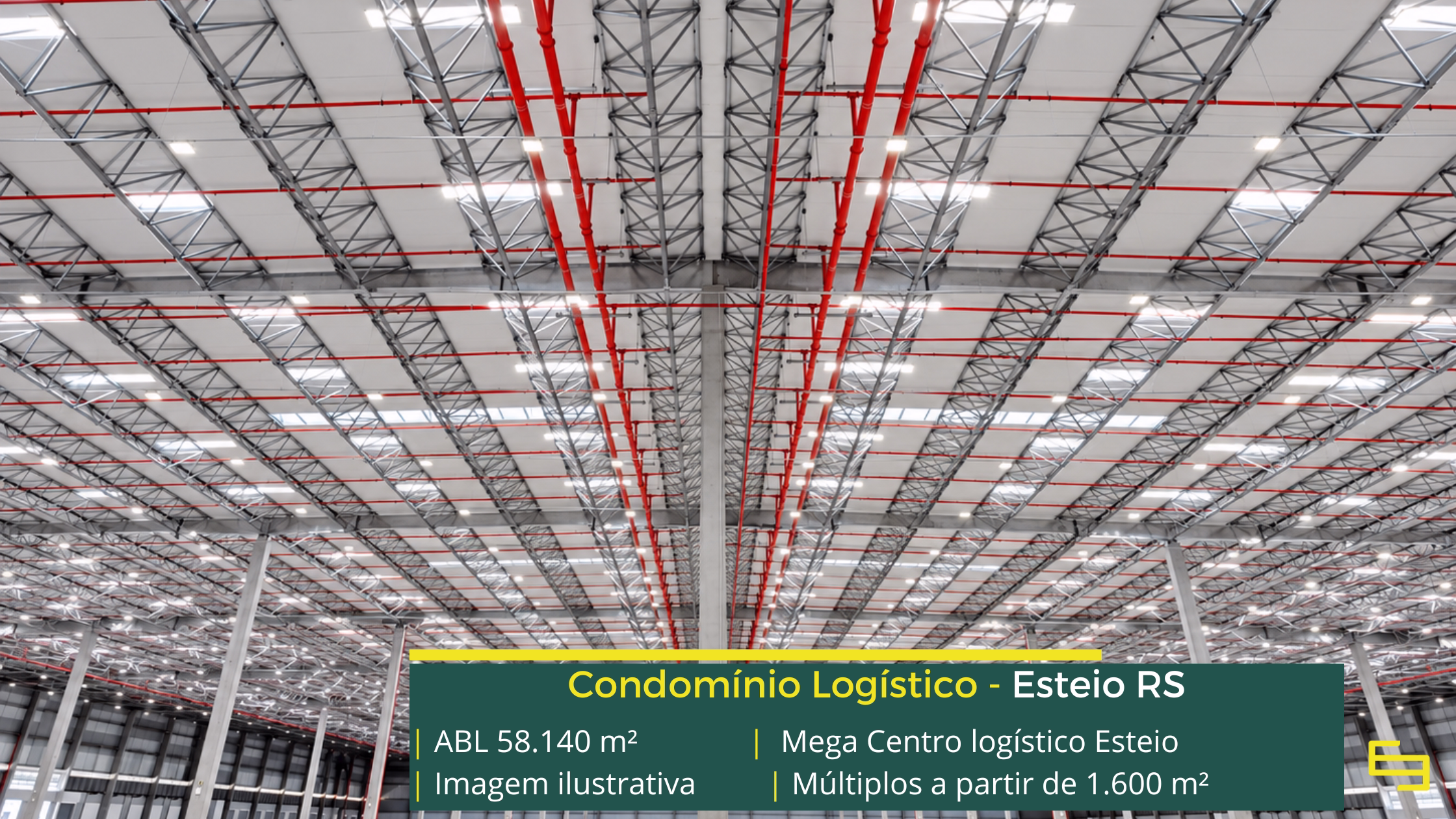 Mega Centro Logístico Esteio: 58.140 m² de ABL, módulos a partir de 1.600 m², docas e estrutura para centro logístico em Esteio.