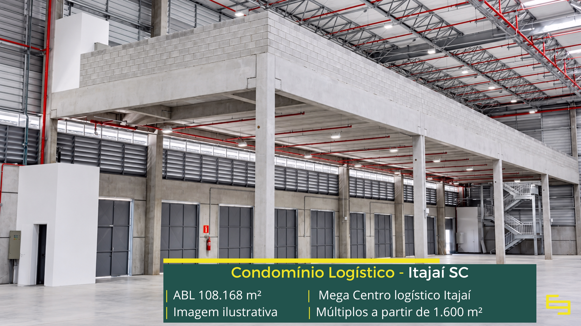 Mega Centro Logístico Itajaí: centro logístico em Itajaí SC com módulos a partir de 1.600 m², 4 docas por módulo e piso para 5 t/m².