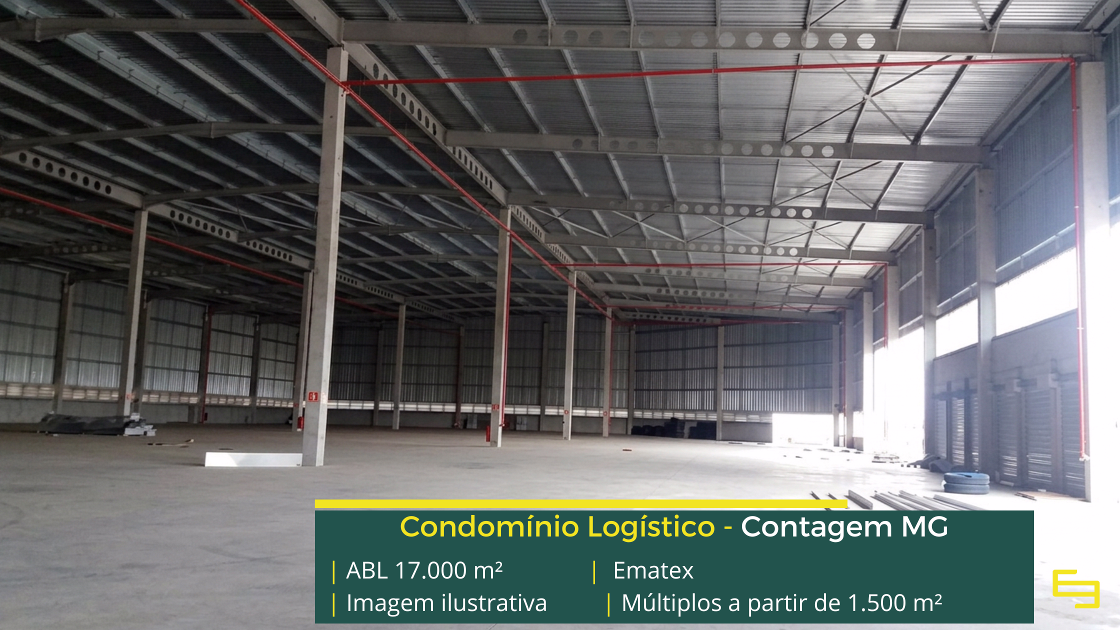 Locação de galpões em Contagem MG com módulos a partir de 1.500 m², docas, pé-direito de 12 m e localização estratégica.