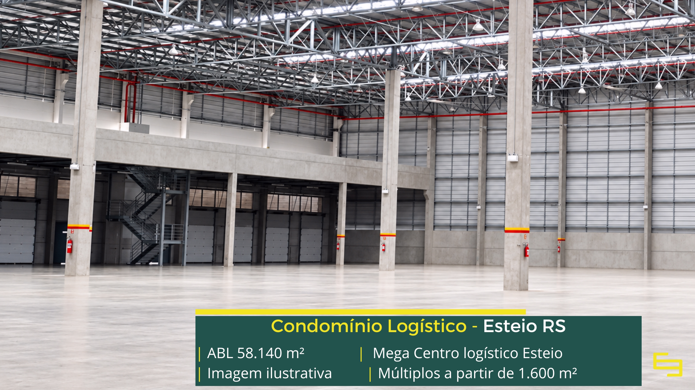 Mega Centro Logístico Esteio: 58.140 m² de ABL, módulos a partir de 1.600 m², docas e estrutura para centro logístico em Esteio.