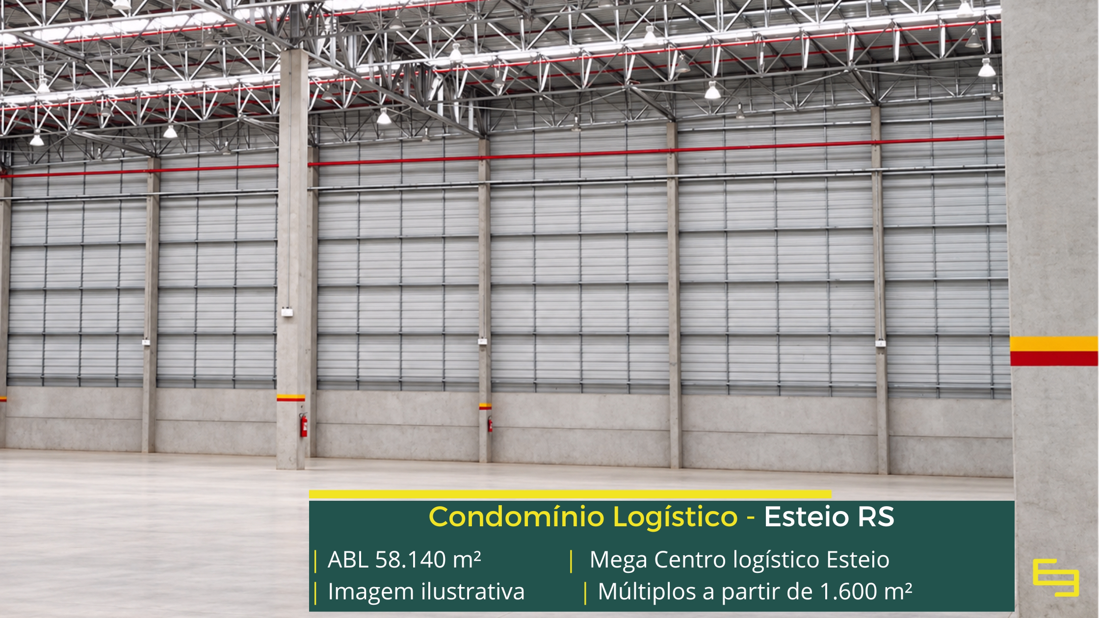 Mega Centro Logístico Esteio: 58.140 m² de ABL, módulos a partir de 1.600 m², docas e estrutura para centro logístico em Esteio.