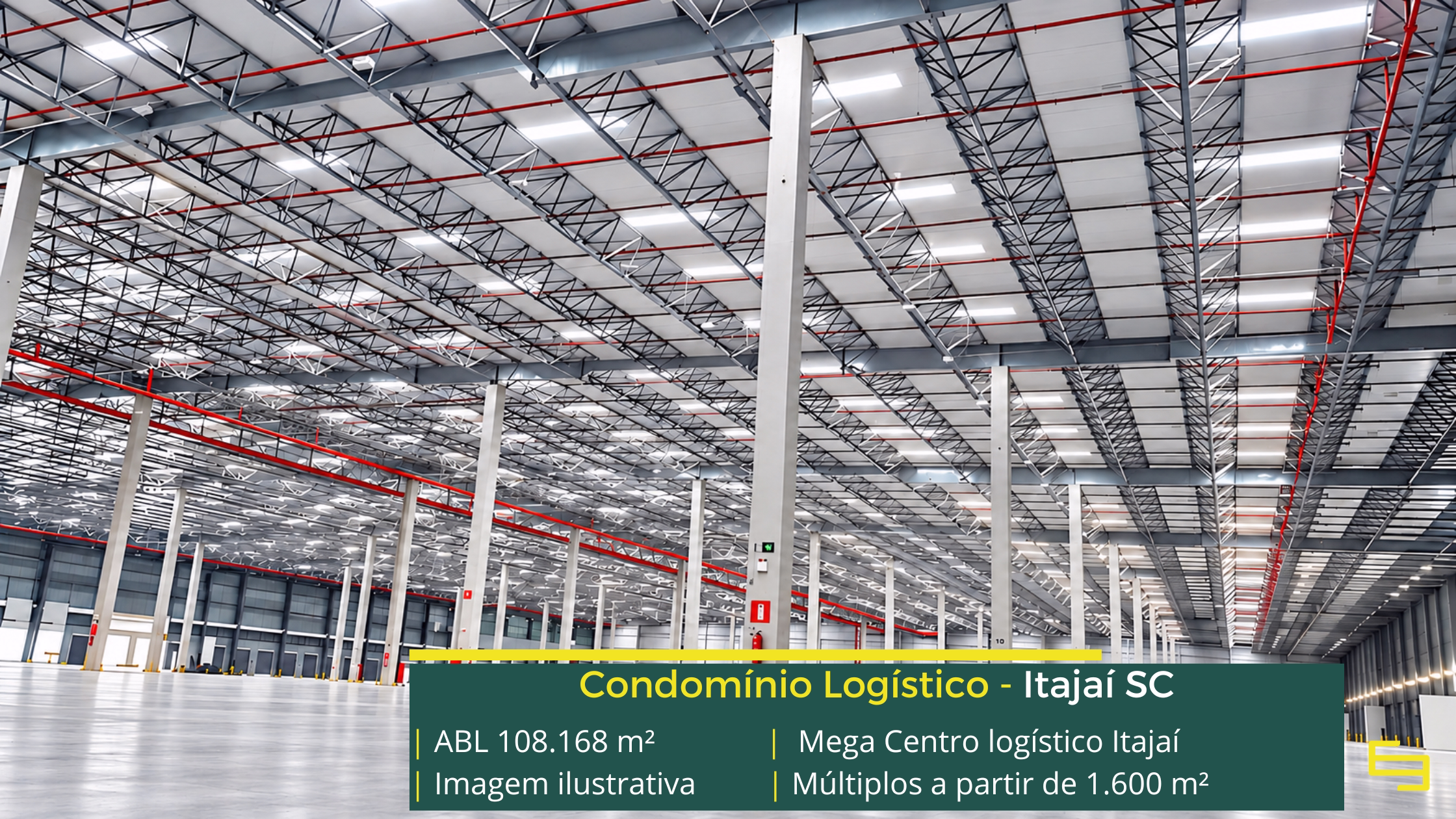Mega Centro Logístico Itajaí: centro logístico em Itajaí SC com módulos a partir de 1.600 m², 4 docas por módulo e piso para 5 t/m².