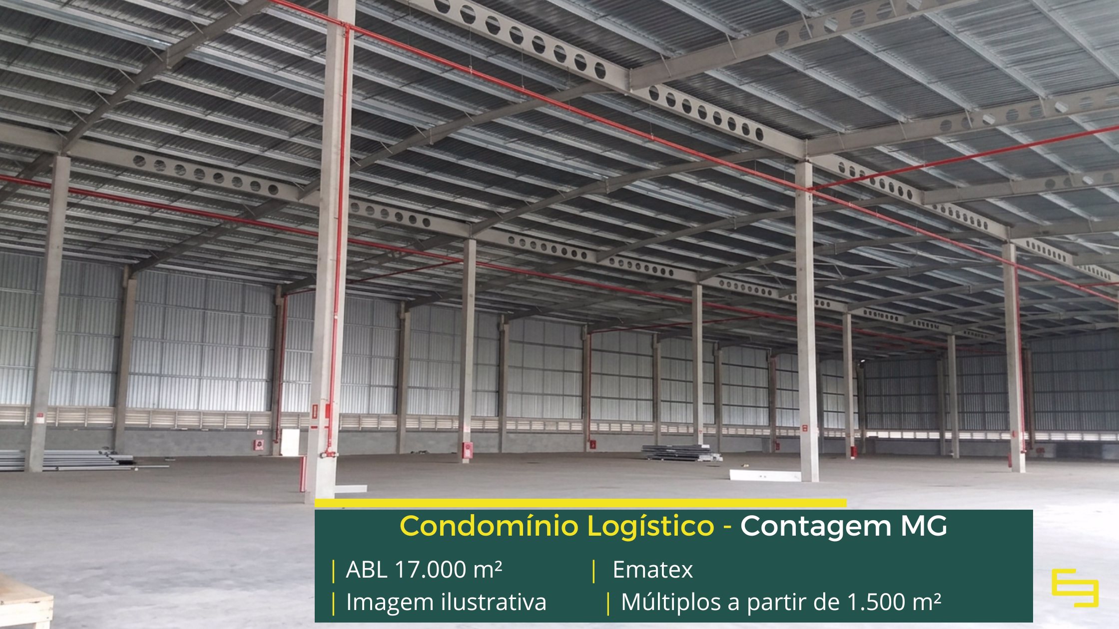 Locação de galpões em Contagem MG com módulos a partir de 1.500 m², docas, pé-direito de 12 m e localização estratégica.