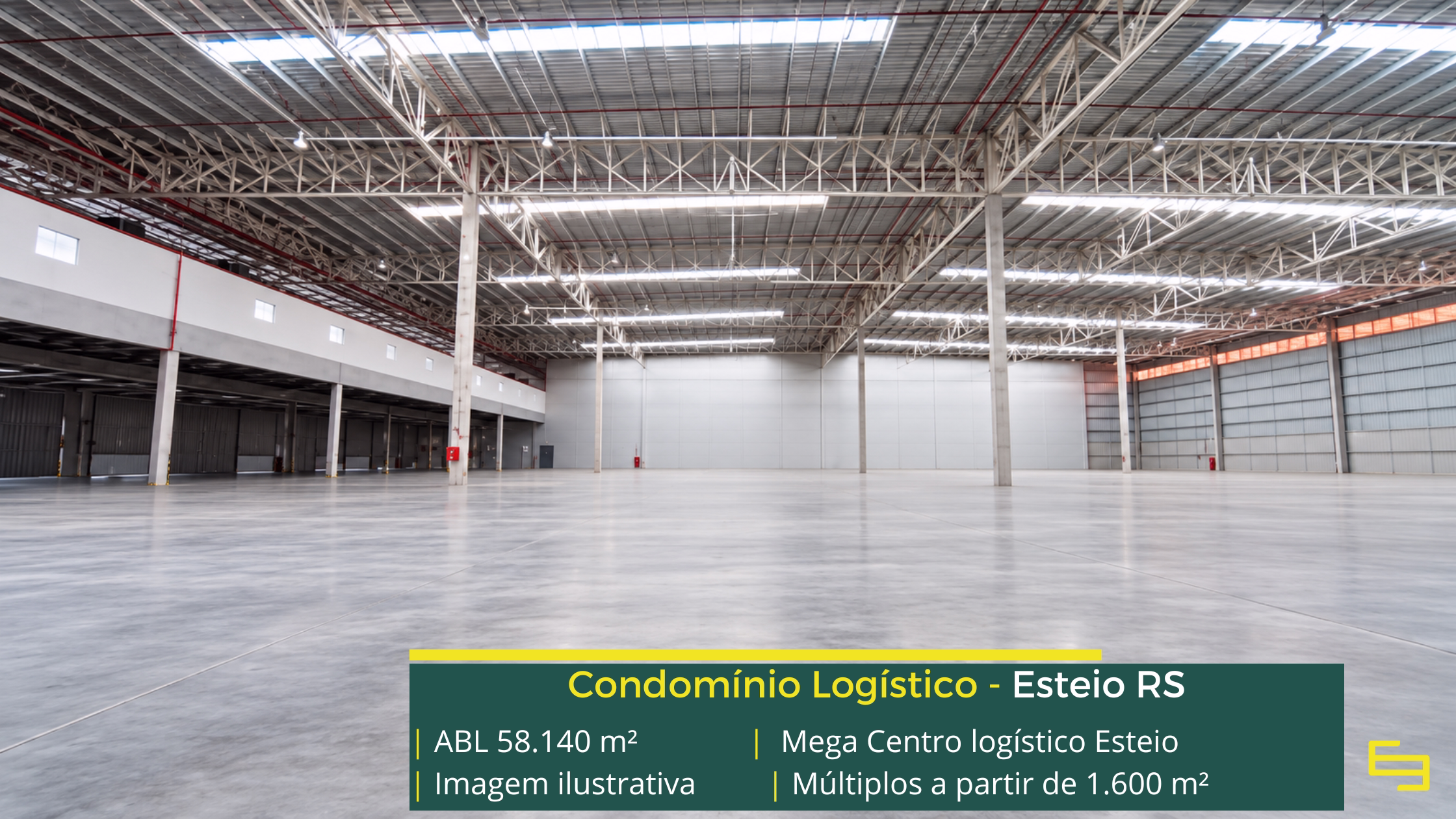 Mega Centro Logístico Esteio: 58.140 m² de ABL, módulos a partir de 1.600 m², docas e estrutura para centro logístico em Esteio.