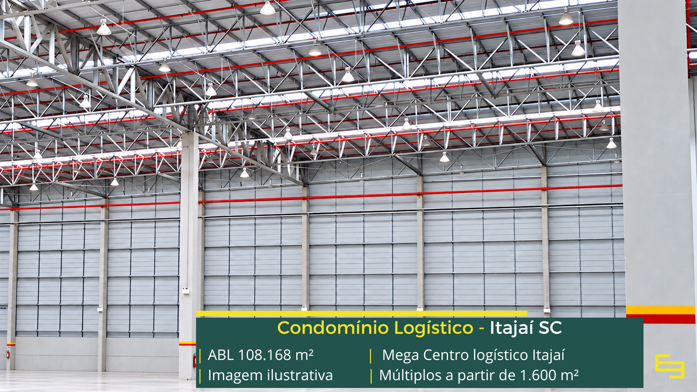 Mega Centro Logístico Itajaí: centro logístico em Itajaí SC com módulos a partir de 1.600 m², 4 docas por módulo e piso para 5 t/m².