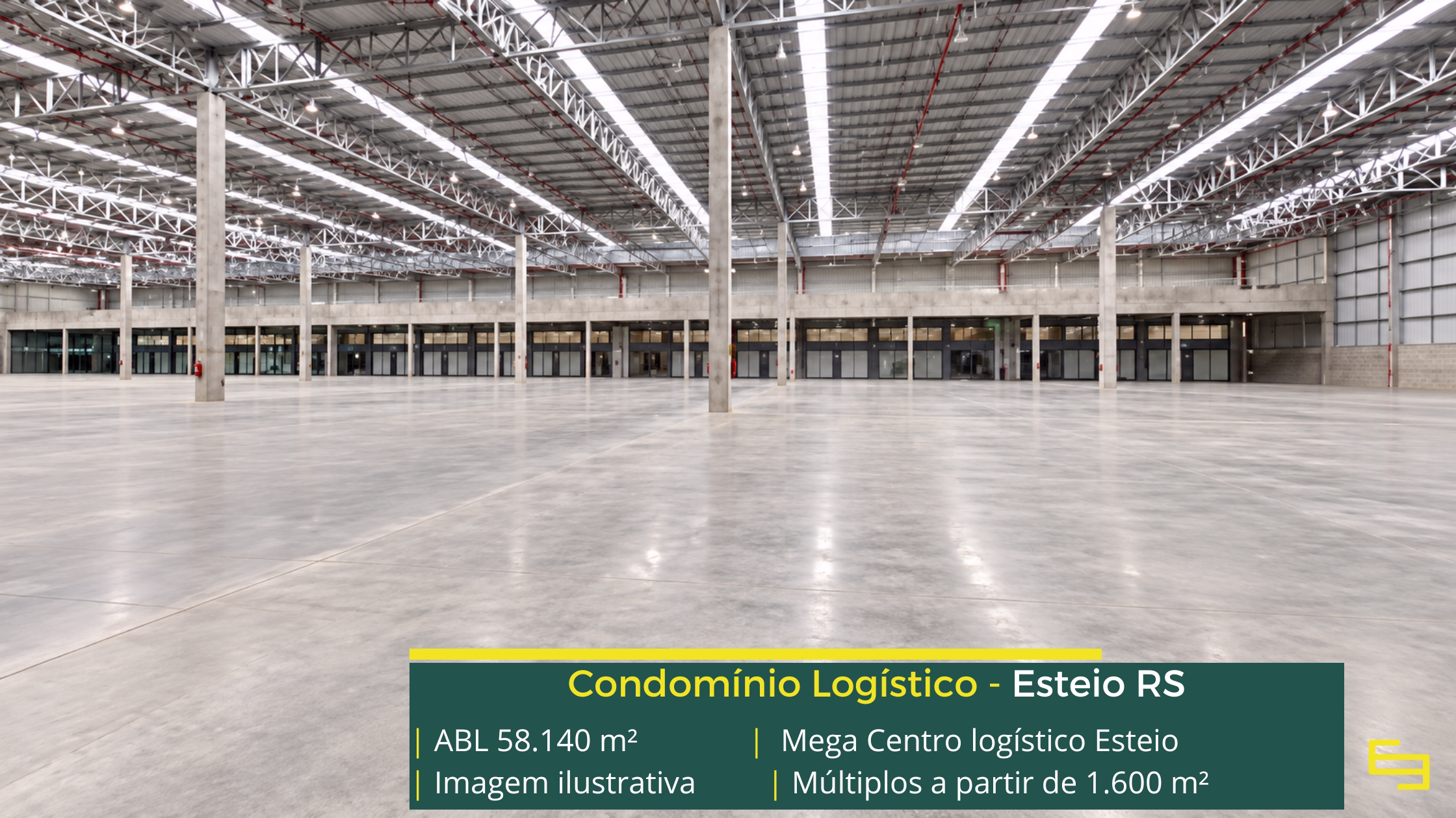 Mega Centro Logístico Esteio: 58.140 m² de ABL, módulos a partir de 1.600 m², docas e estrutura para centro logístico em Esteio.