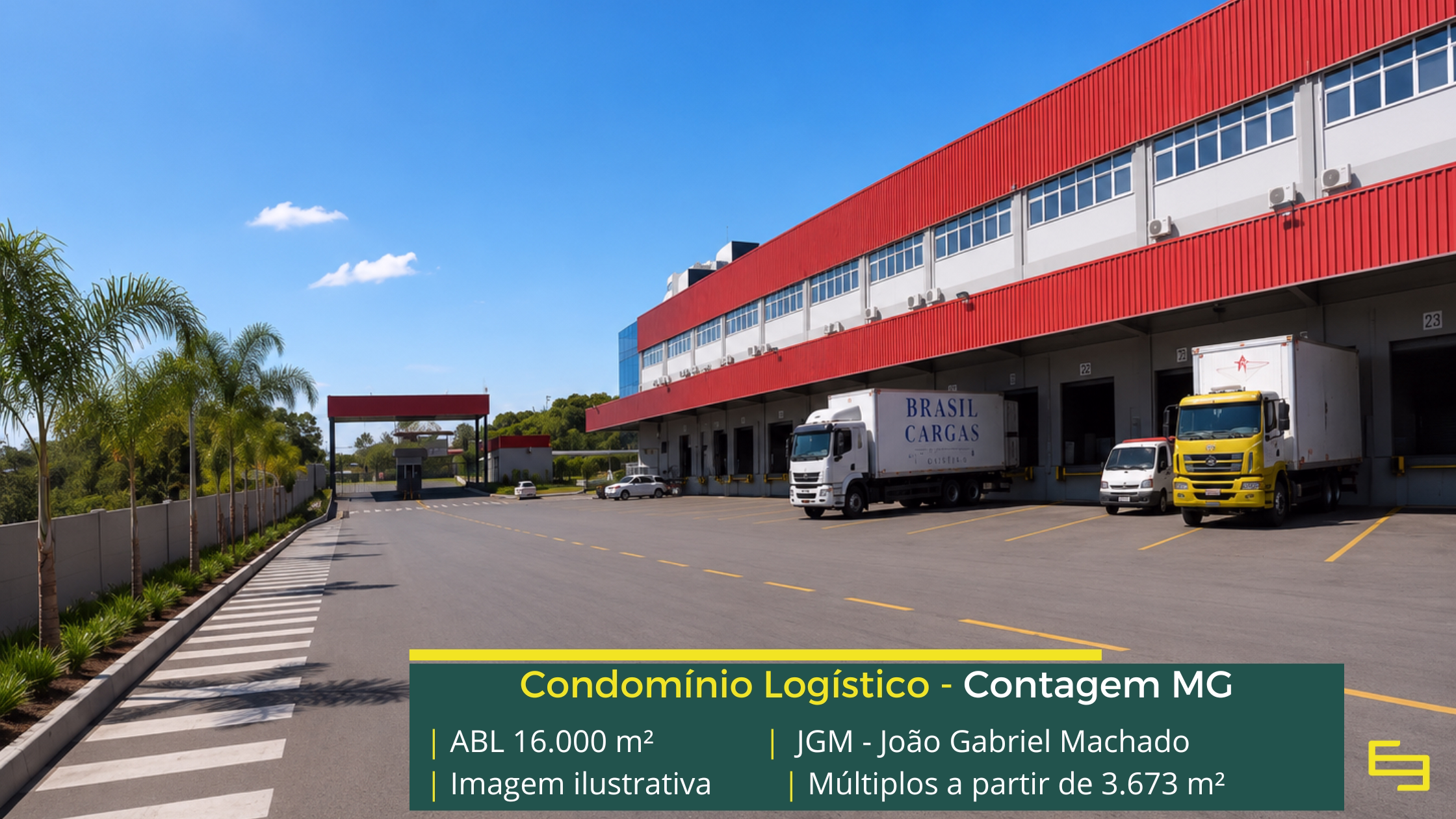 Alugar galpões em Contagem MG no Condomínio João Gabriel Machado com acesso à BR-040, BR-381 e infraestrutura para operações logísticas.