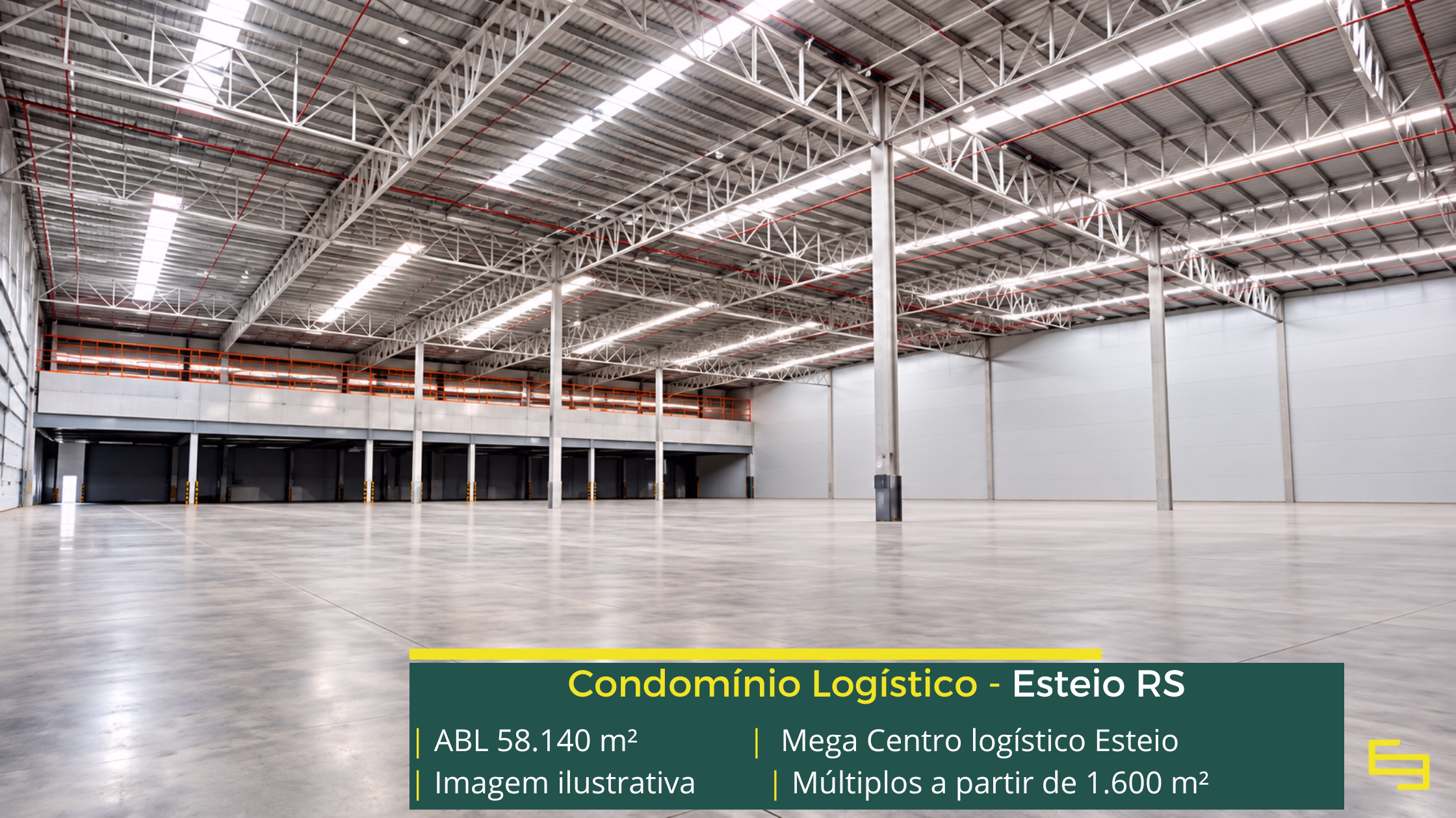 Mega Centro Logístico Esteio: 58.140 m² de ABL, módulos a partir de 1.600 m², docas e estrutura para centro logístico em Esteio.