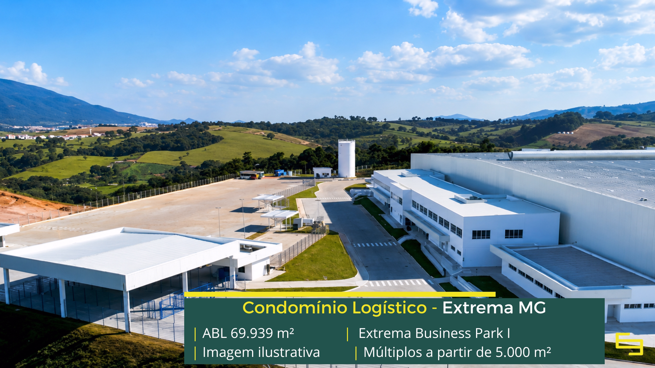 Galpão Extrema Business Park Bloco 1 em Extrema MG, com módulos a partir de 5.000 m², padrão AAA e piso de 6 t/m².