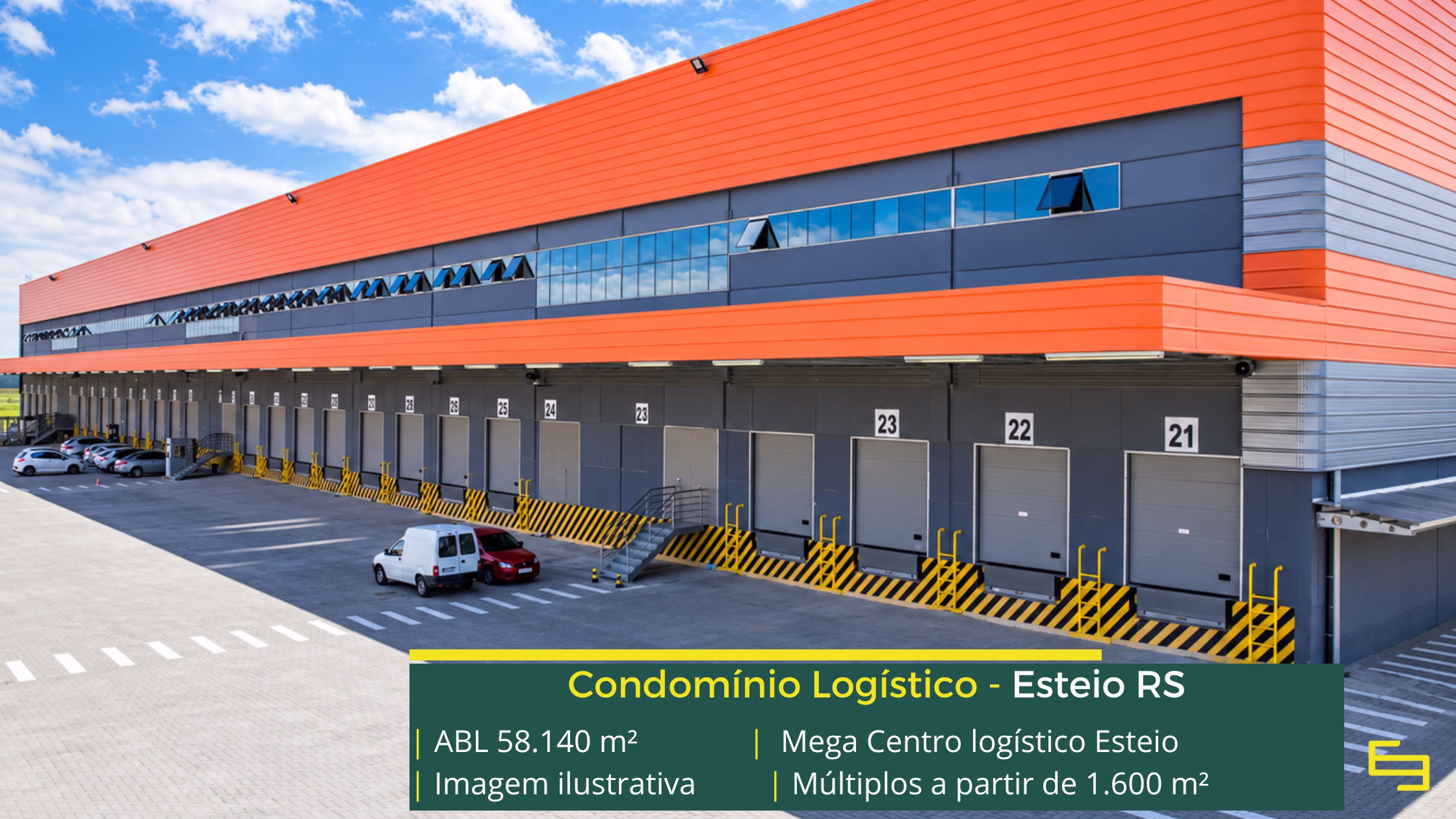 Mega Centro Logístico Esteio: 58.140 m² de ABL, módulos a partir de 1.600 m², docas e estrutura para centro logístico em Esteio.