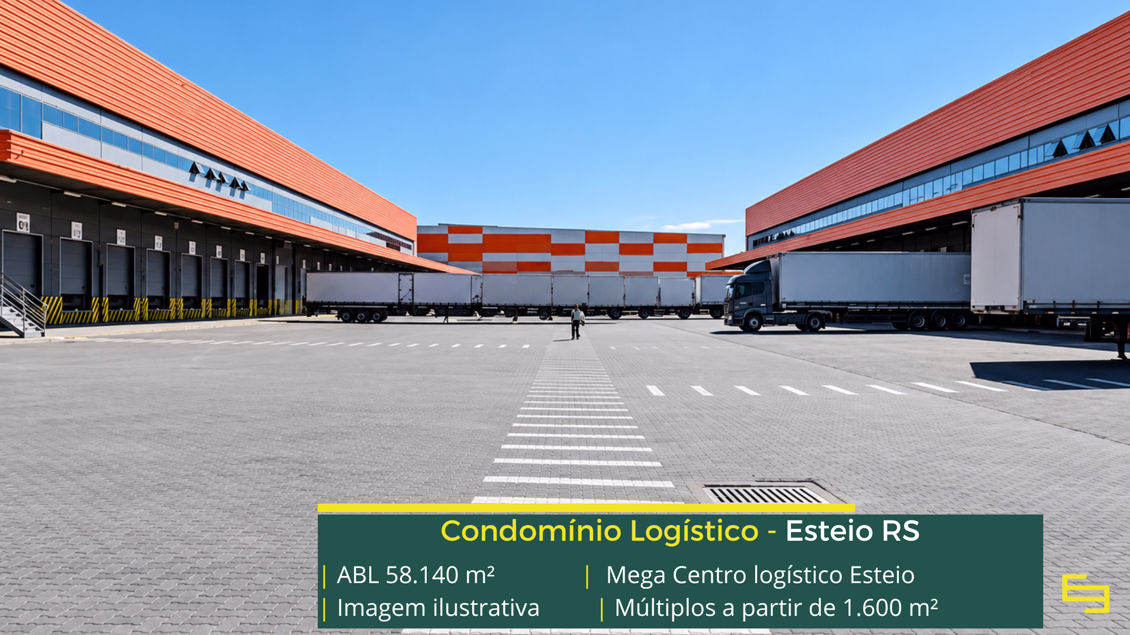 Mega Centro Logístico Esteio: 58.140 m² de ABL, módulos a partir de 1.600 m², docas e estrutura para centro logístico em Esteio.