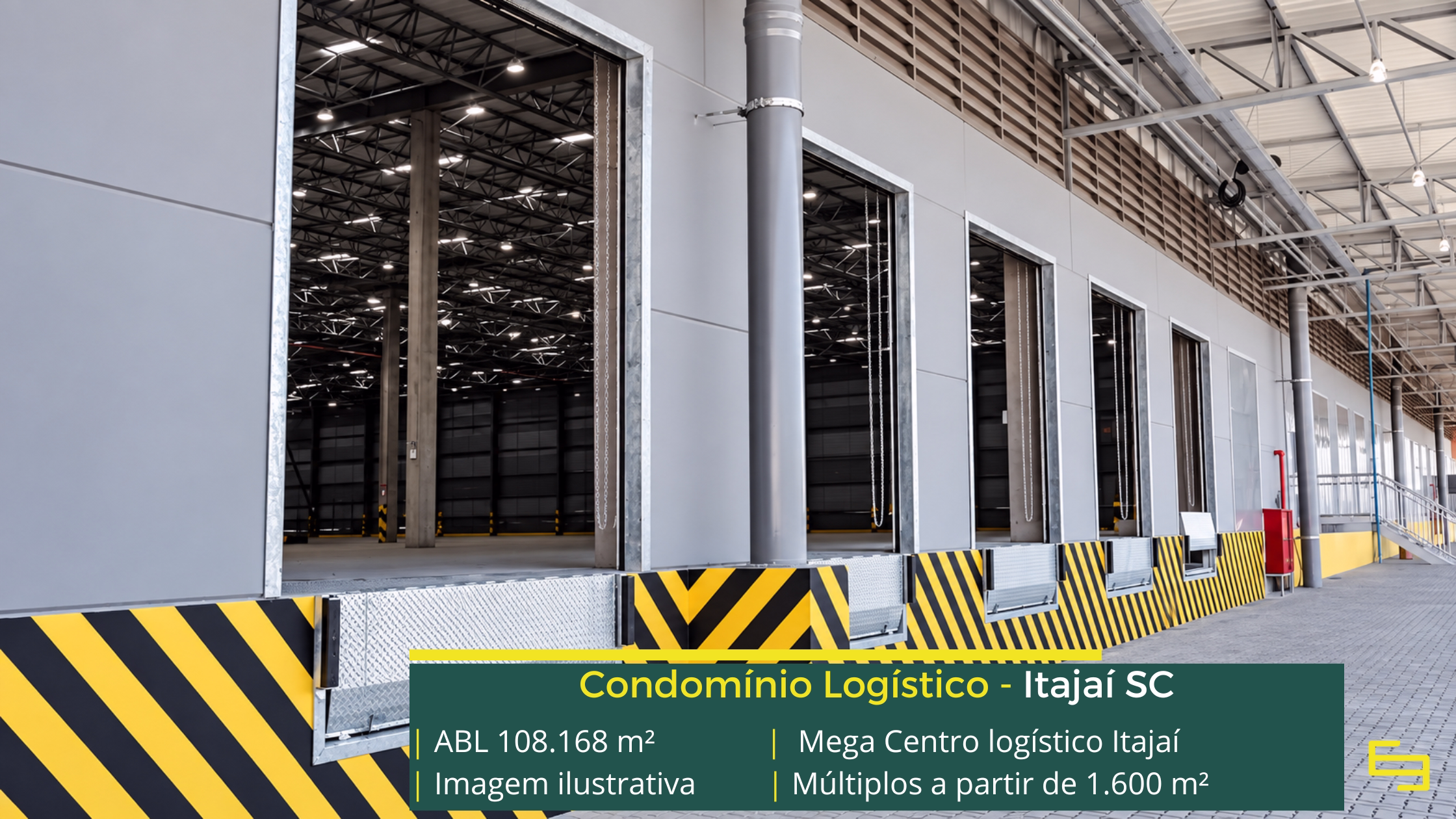 Mega Centro Logístico Itajaí: centro logístico em Itajaí SC com módulos a partir de 1.600 m², 4 docas por módulo e piso para 5 t/m².